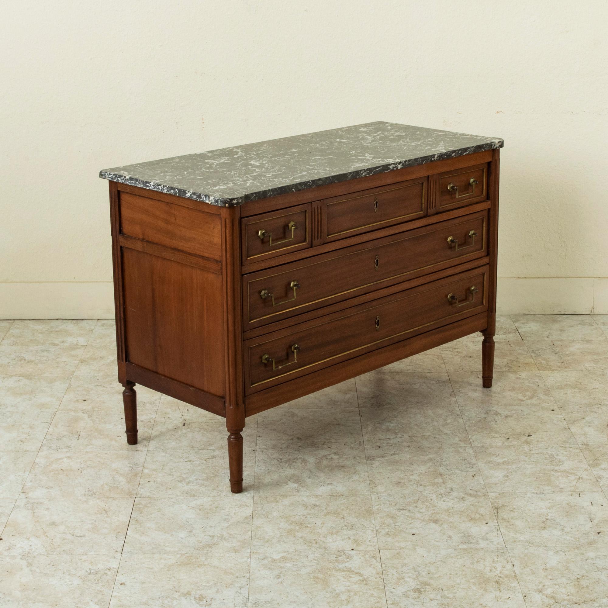 French Louis XVI Style Mahogany Commode or Chest with Marble Top, Bronze C. 1900 In Good Condition In Fayetteville, AR