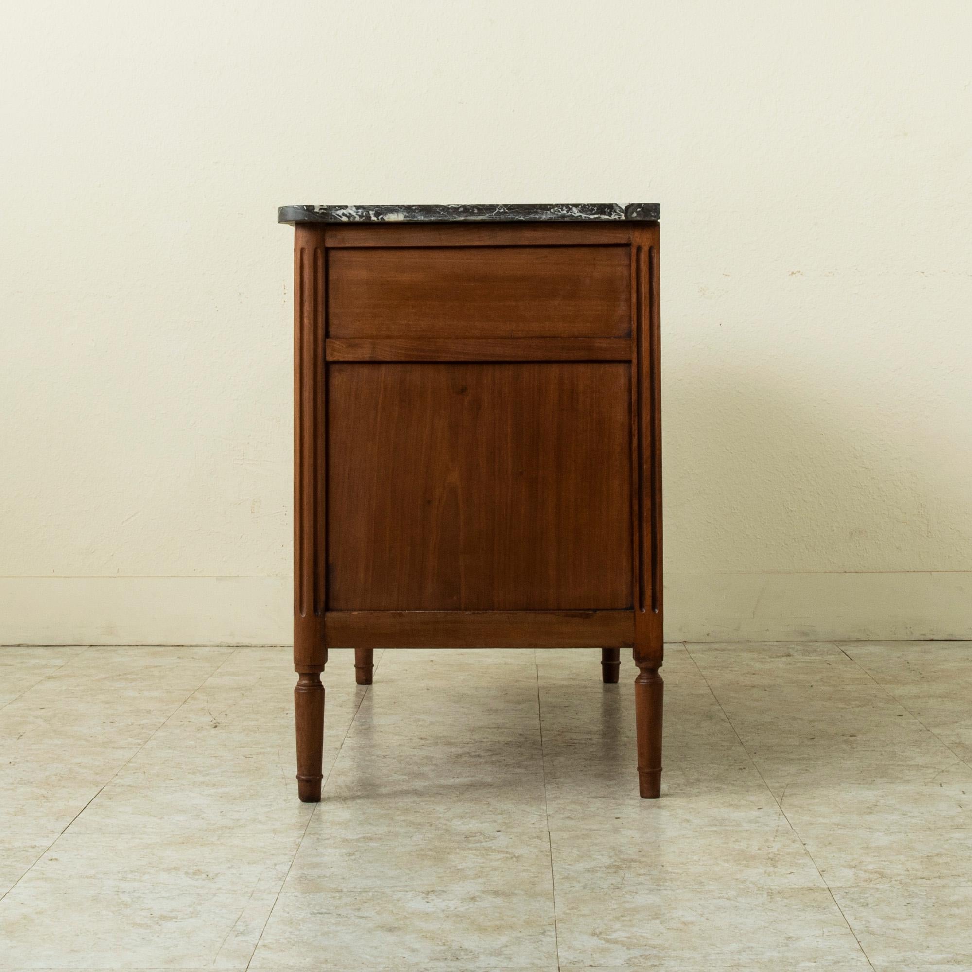 Early 20th Century French Louis XVI Style Mahogany Commode or Chest with Marble Top, Bronze C. 1900
