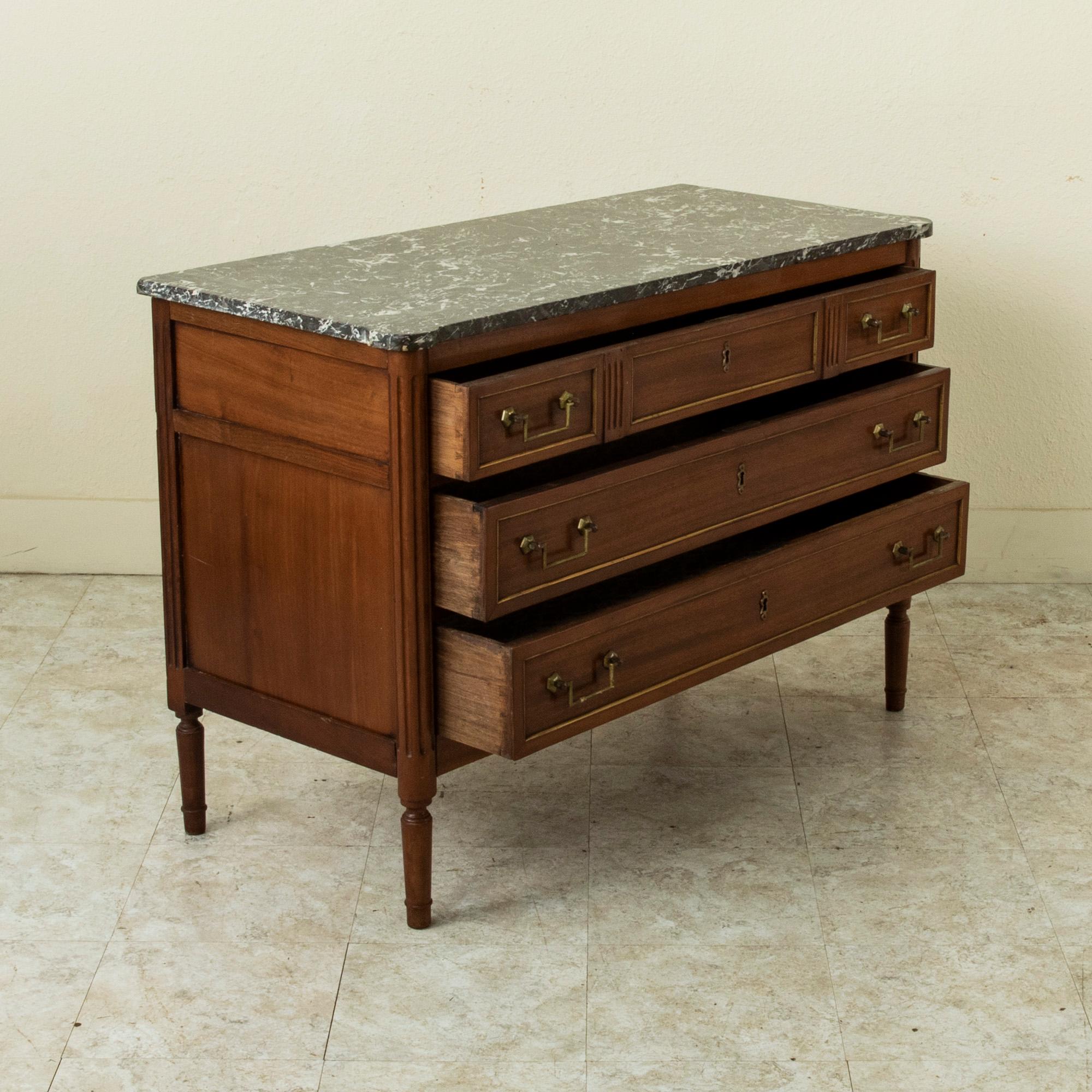 French Louis XVI Style Mahogany Commode or Chest with Marble Top, Bronze C. 1900 3