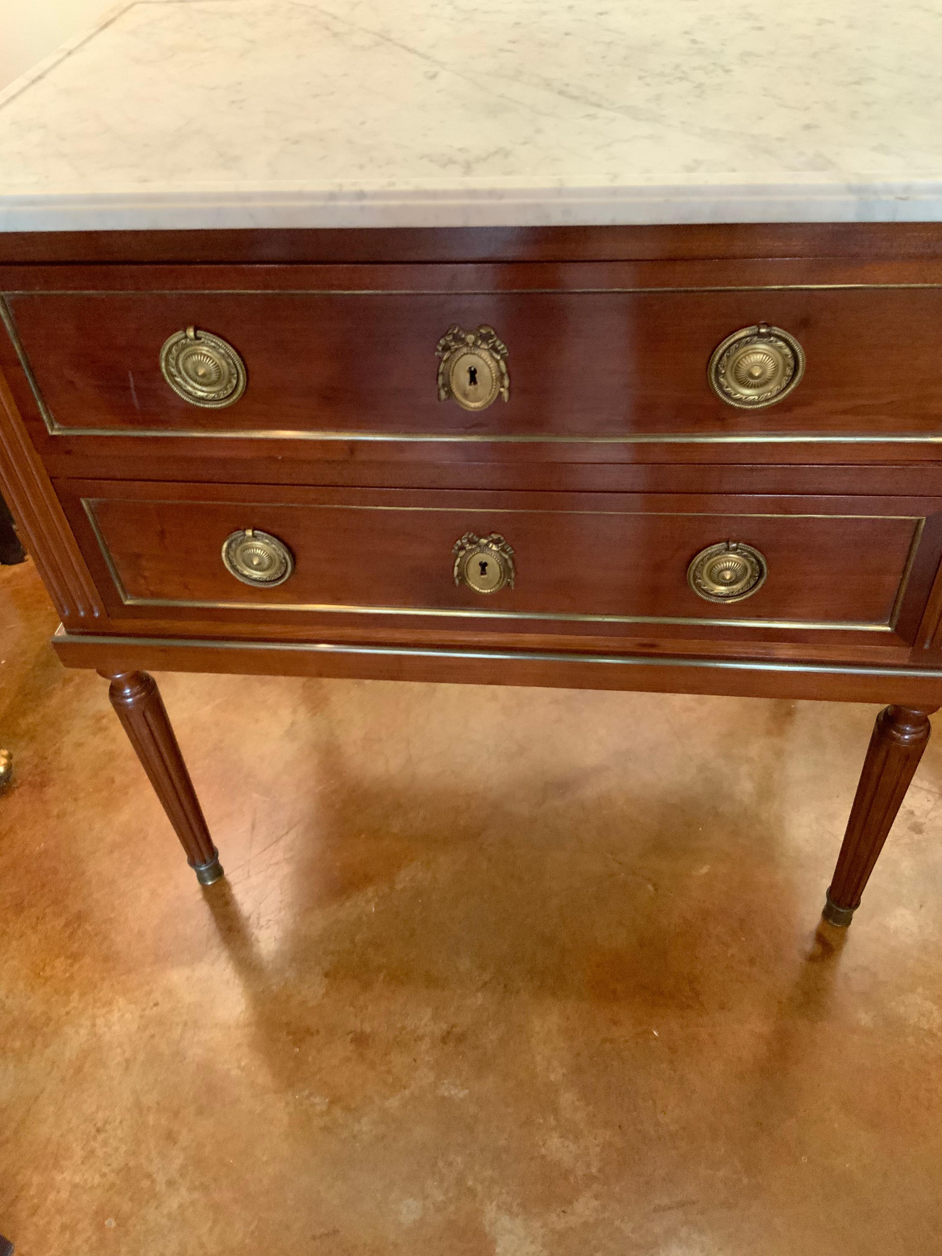 20th Century French Louis XVI-Style Mahogany Commode with White Marb, e Top