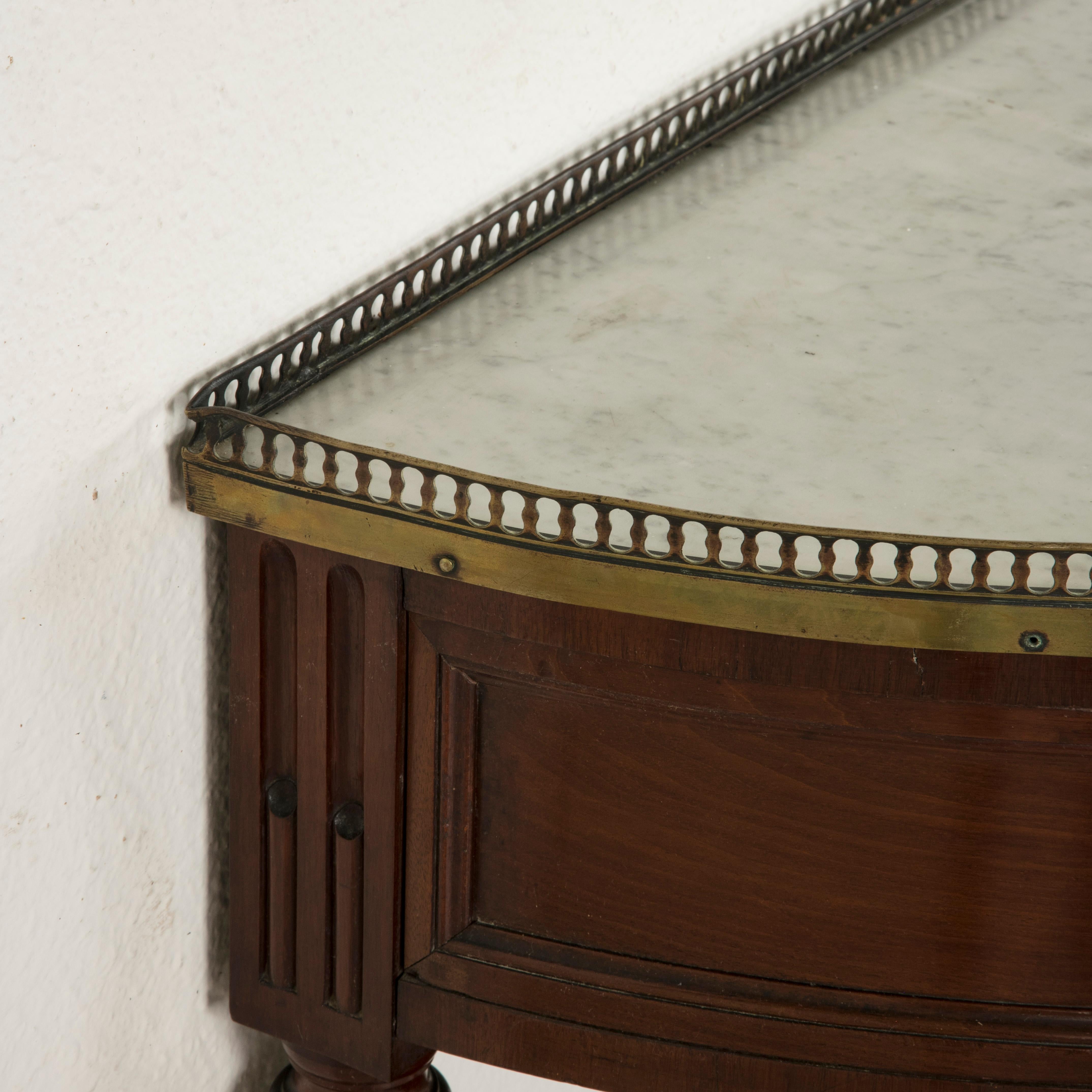 French Louis XVI Style Mahogany Demilune Console Table, Marble Top, circa 1900 5