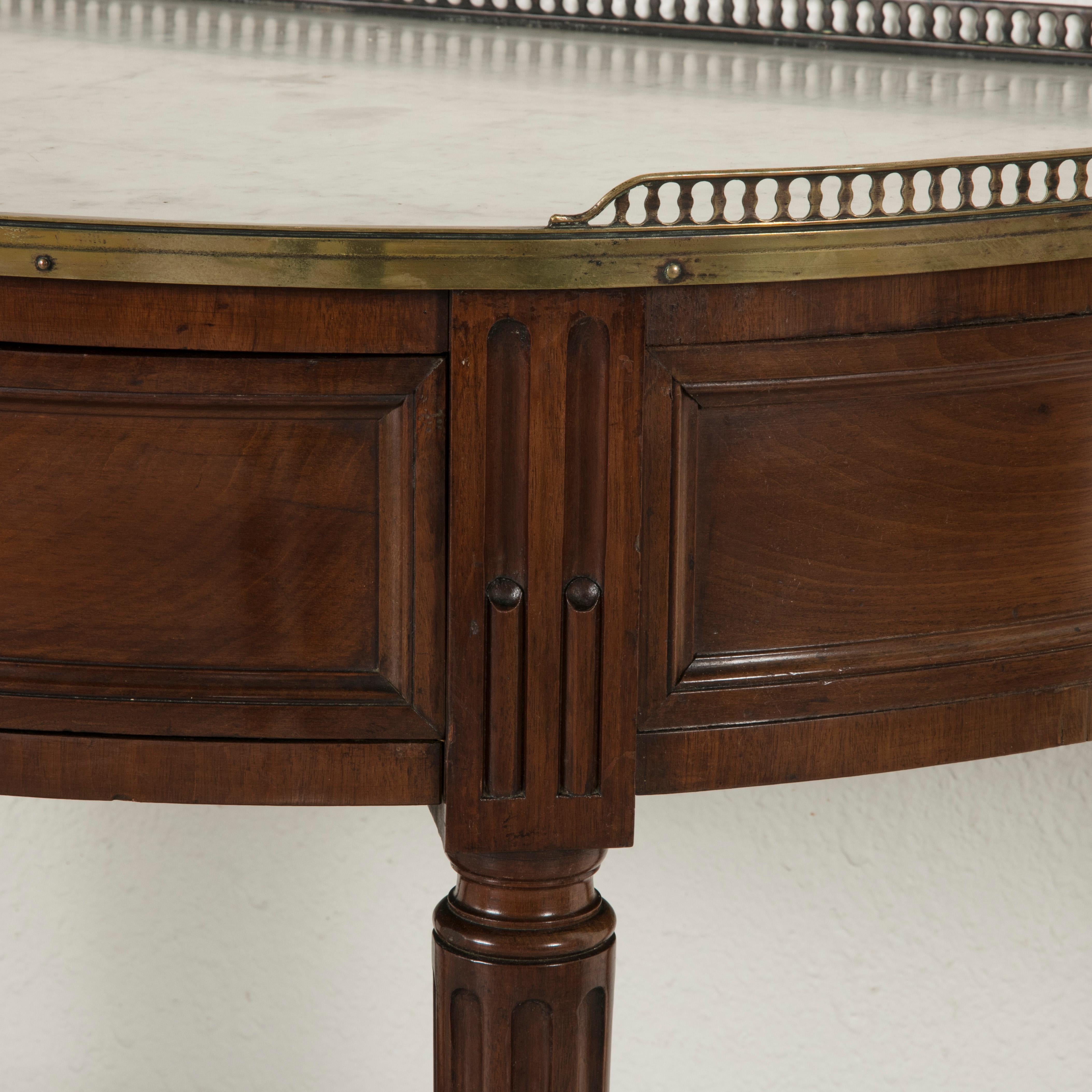 French Louis XVI Style Mahogany Demilune Console Table, Marble Top, circa 1900 6