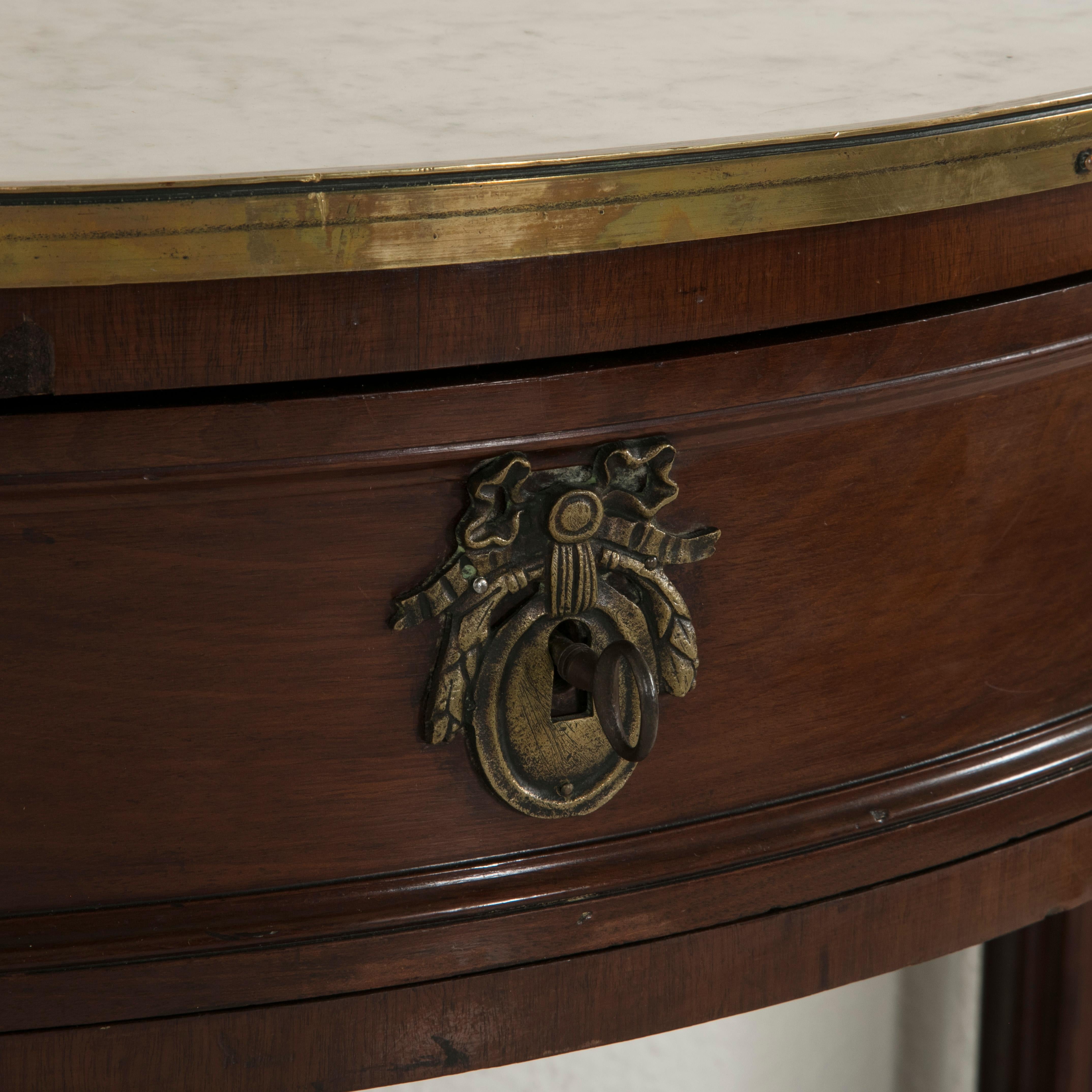 French Louis XVI Style Mahogany Demilune Console Table, Marble Top, circa 1900 8