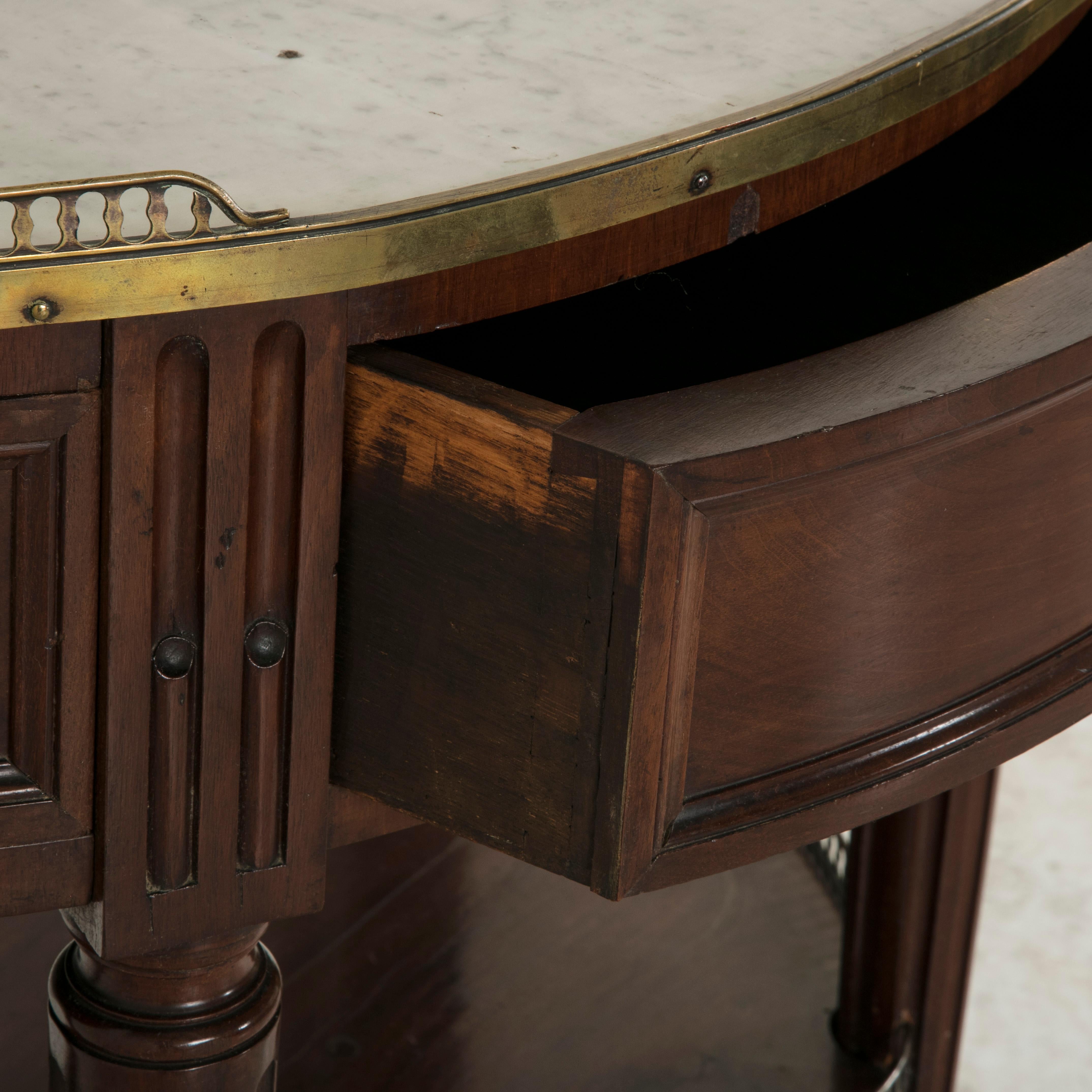 French Louis XVI Style Mahogany Demilune Console Table, Marble Top, circa 1900 9