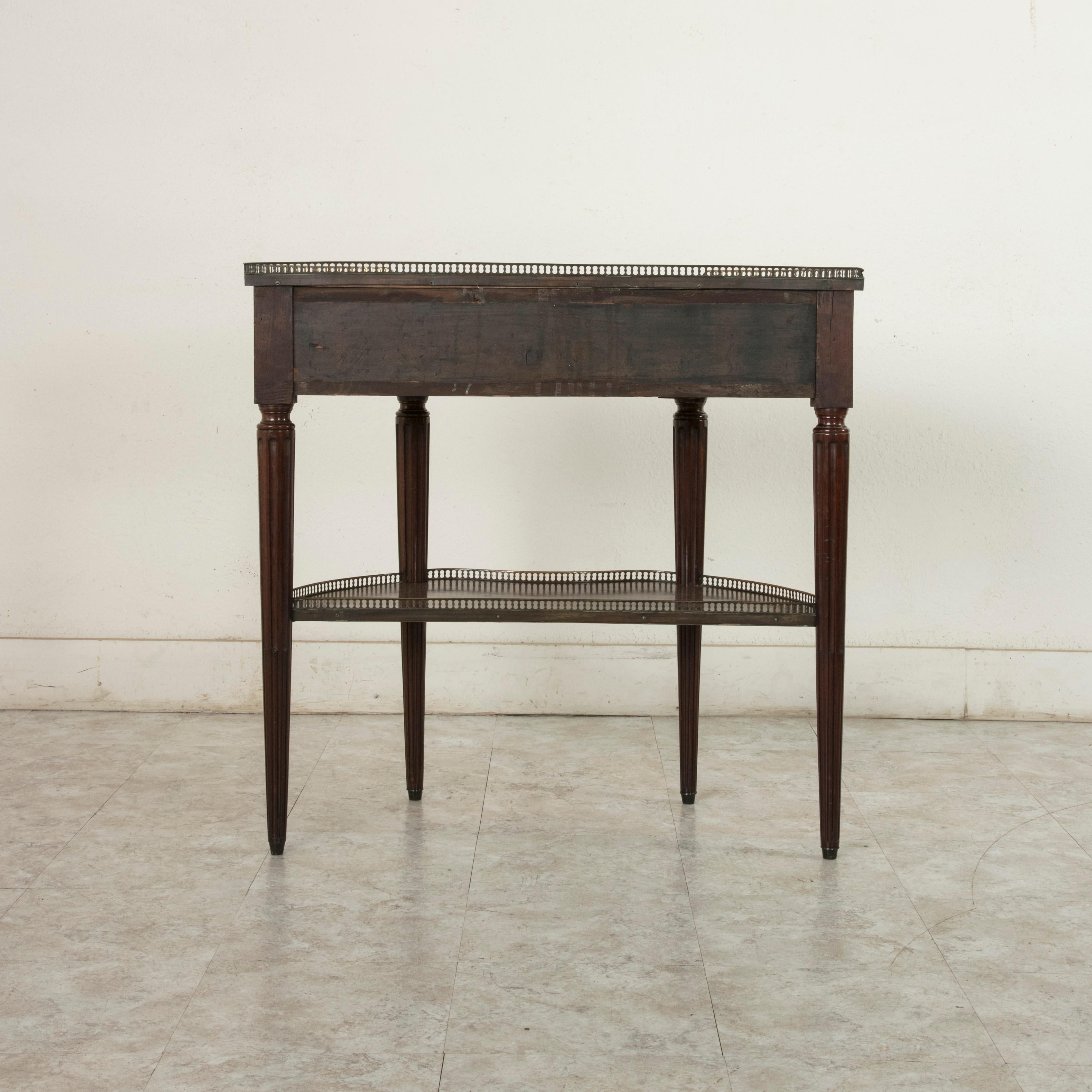 Bronze French Louis XVI Style Mahogany Demilune Console Table, Marble Top, circa 1900