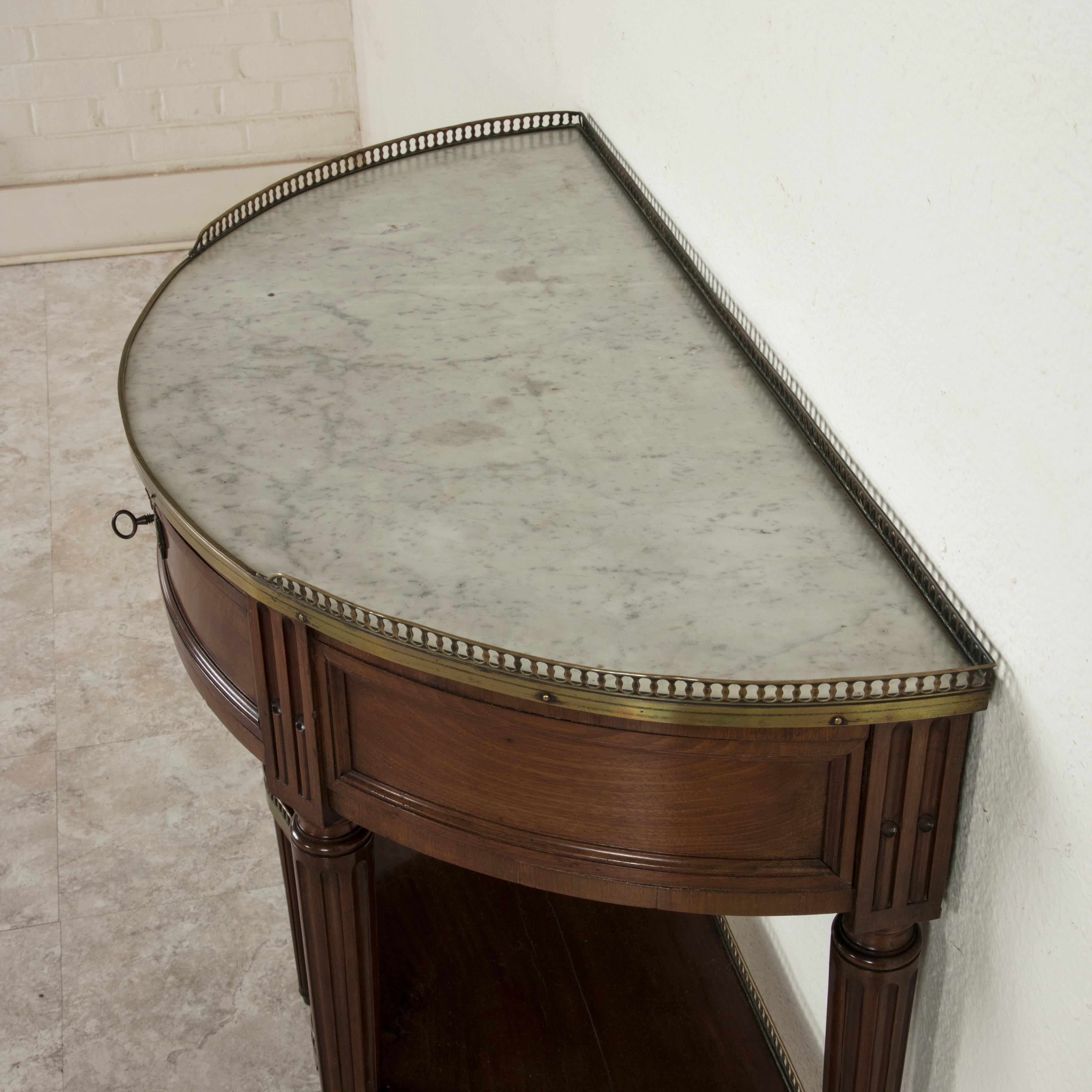 French Louis XVI Style Mahogany Demilune Console Table, Marble Top, circa 1900 2