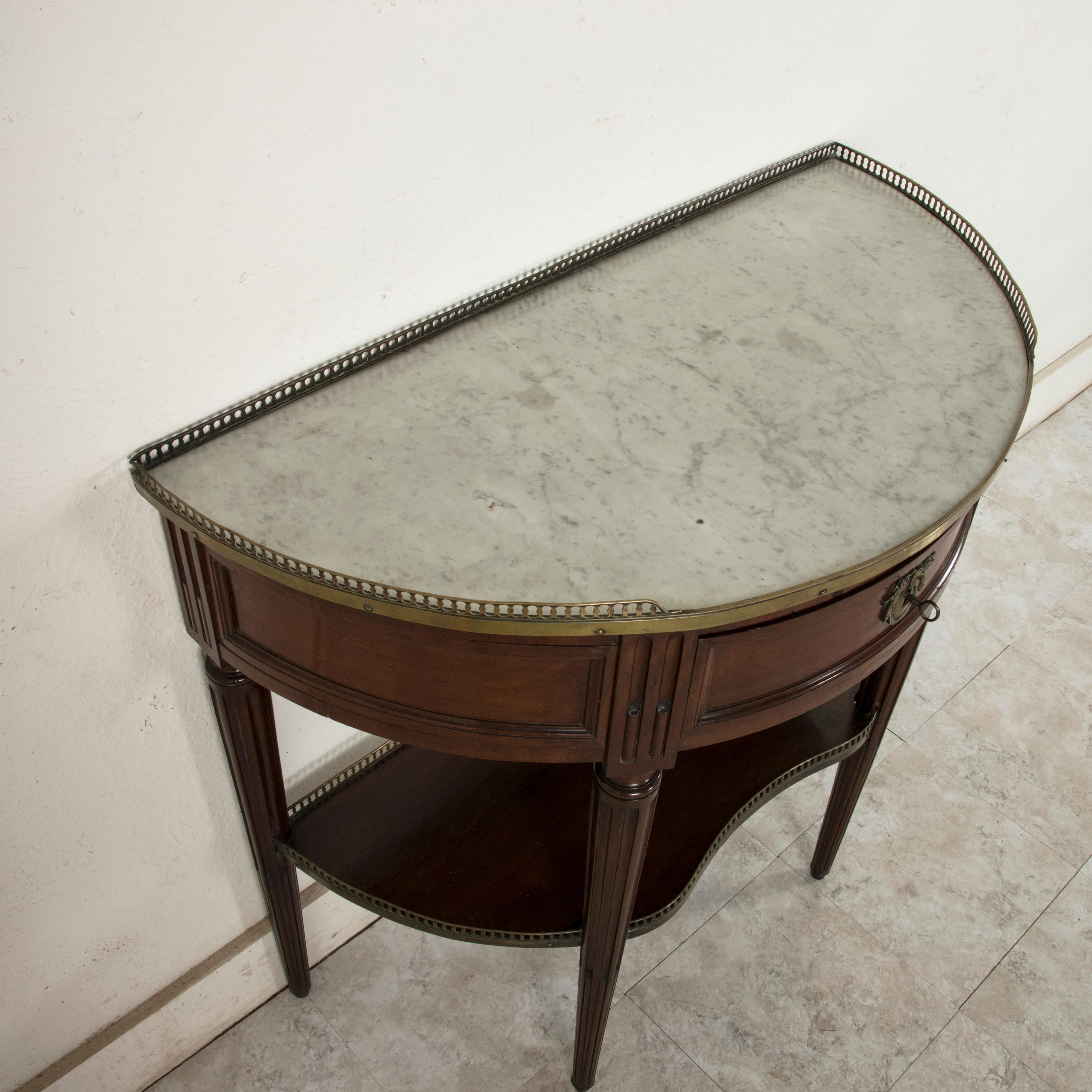 French Louis XVI Style Mahogany Demilune Console Table, Marble Top, circa 1900 3