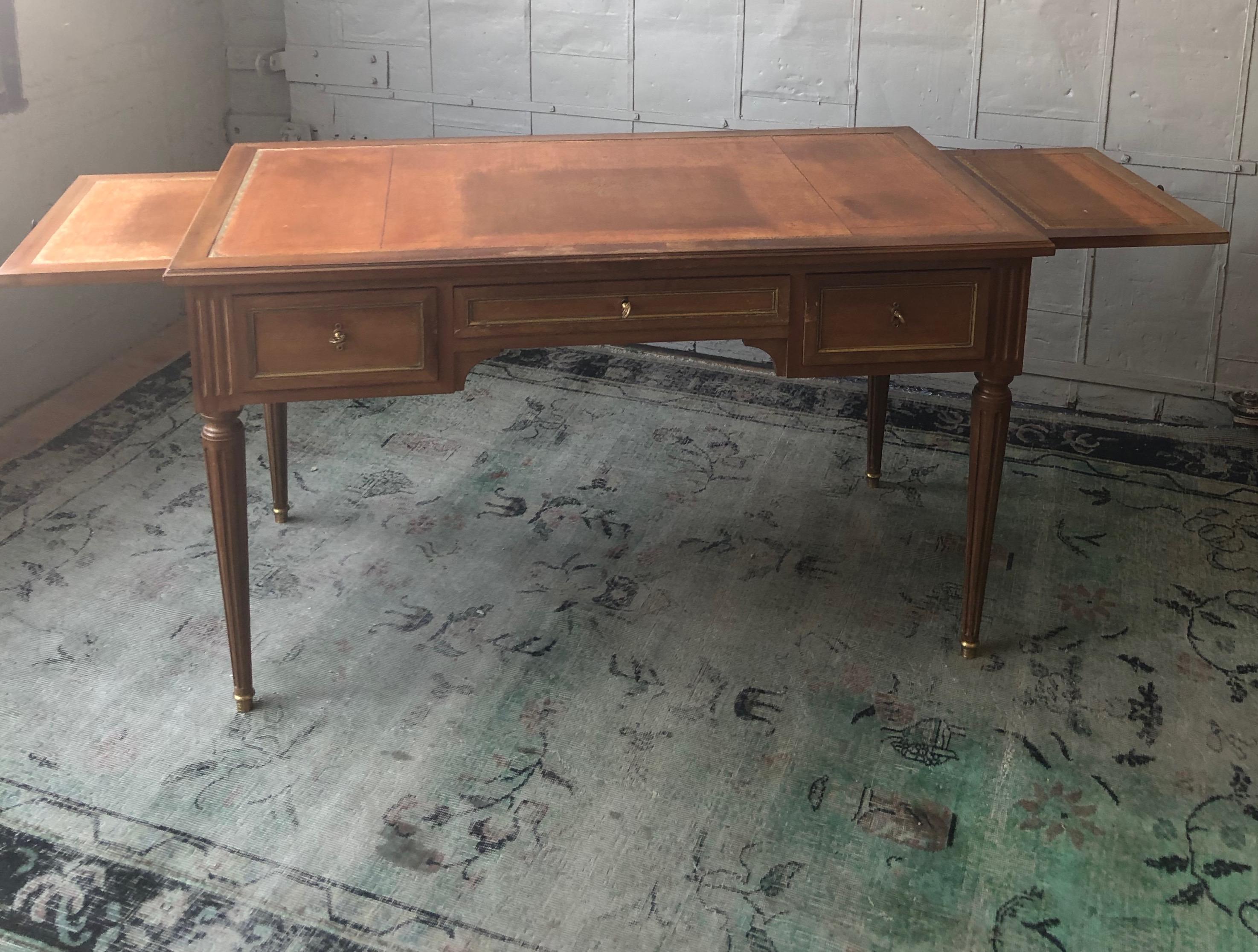 French Louis XVI Style Mahogany Desk with Distressed Leather Top 3