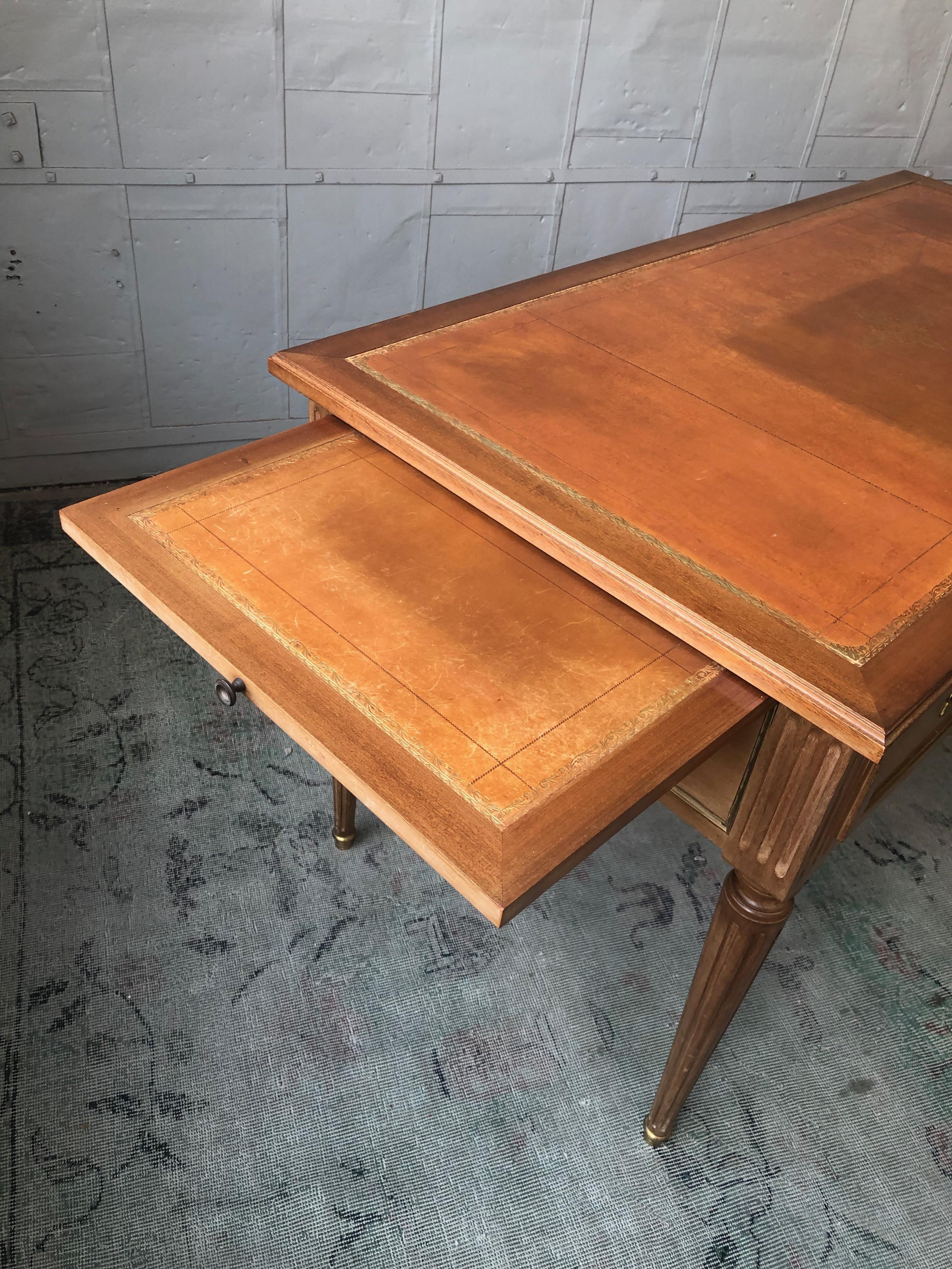 French Louis XVI Style Mahogany Desk with Distressed Leather Top 5