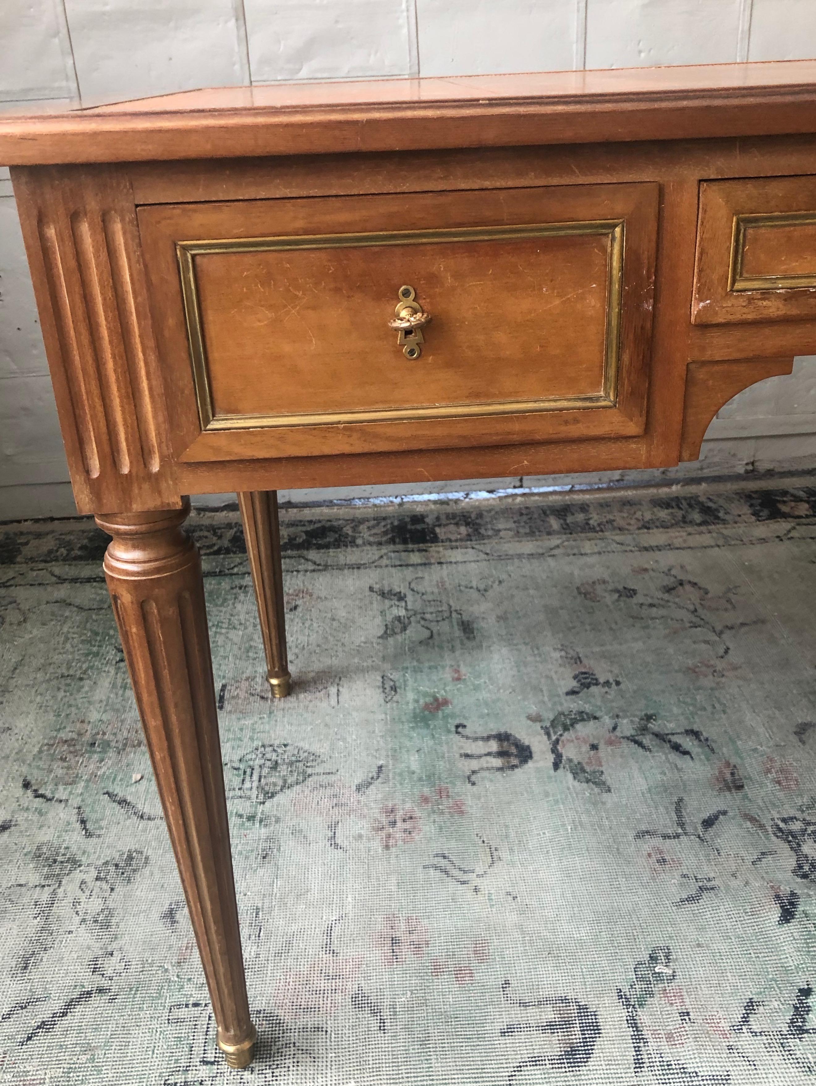 French Louis XVI Style Mahogany Desk with Distressed Leather Top 6
