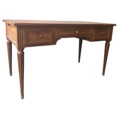 French Louis XVI Style Mahogany Desk with Distressed Leather Top