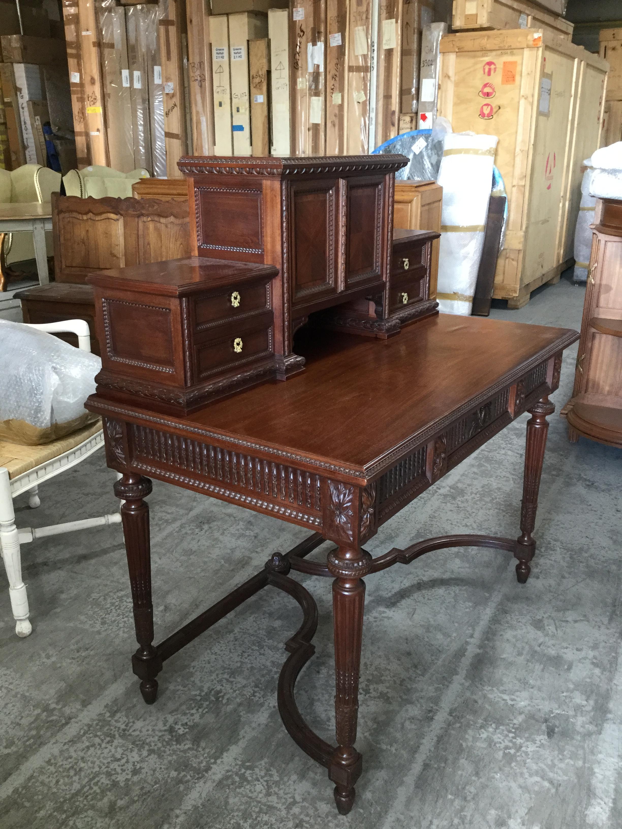 French Louis XVI Style Mahogany Desk with Gallery 3