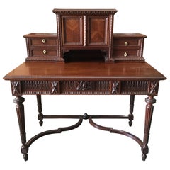French Louis XVI Style Mahogany Desk with Gallery