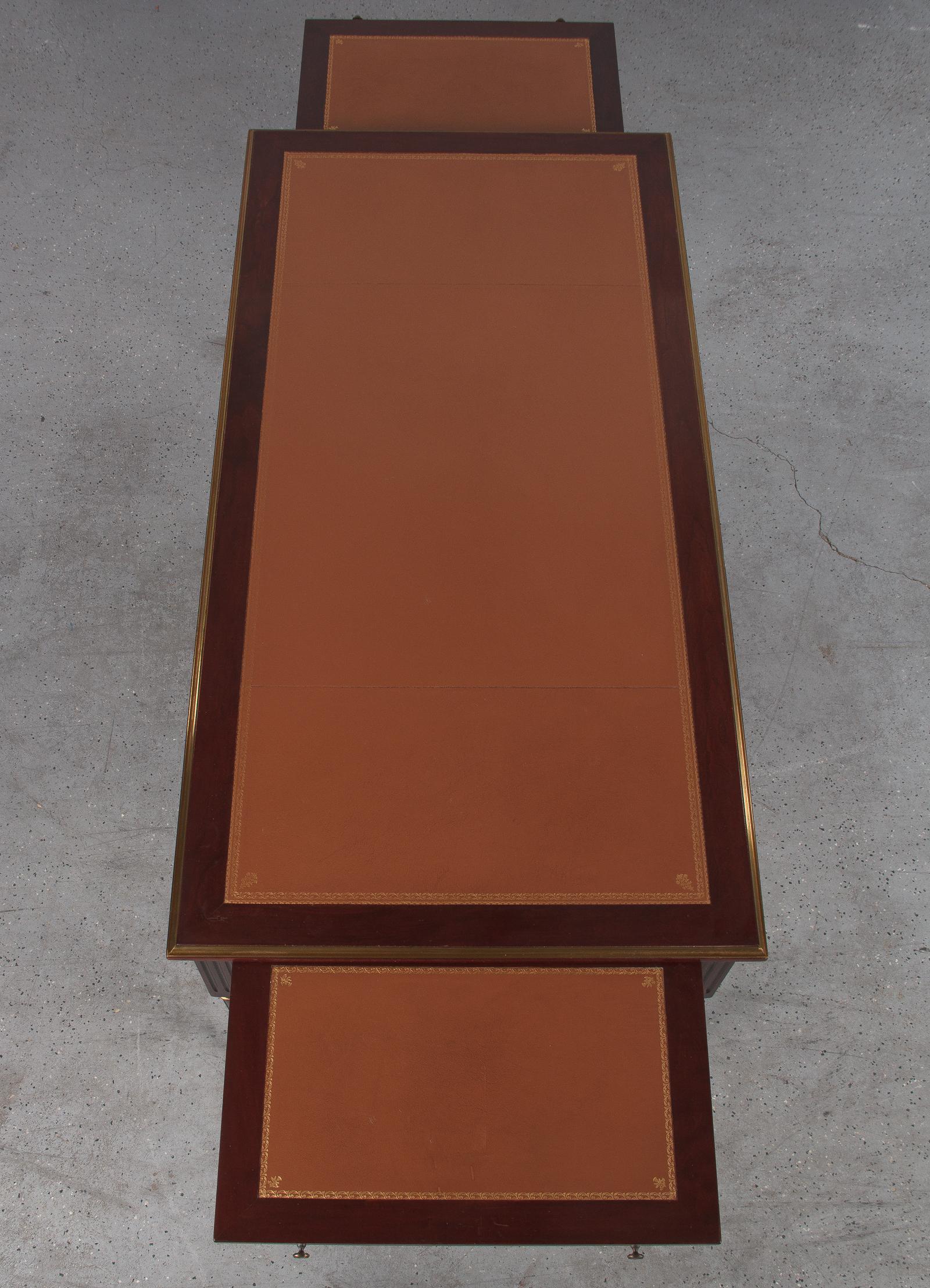 French Louis XVI Style Mahogany Desk with Leather Top, 1950s 3