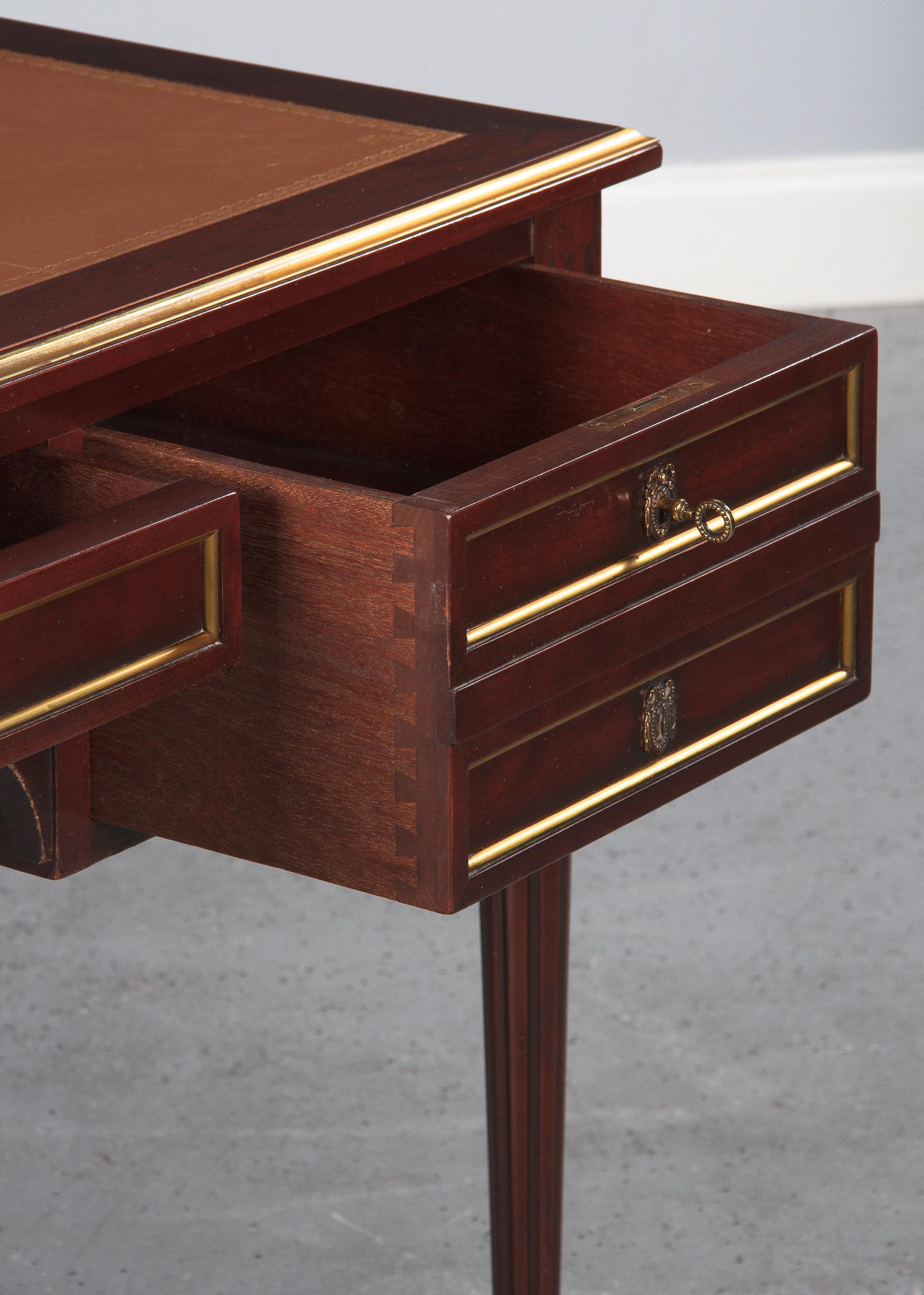 French Louis XVI Style Mahogany Desk with Leather Top, 1950s 6