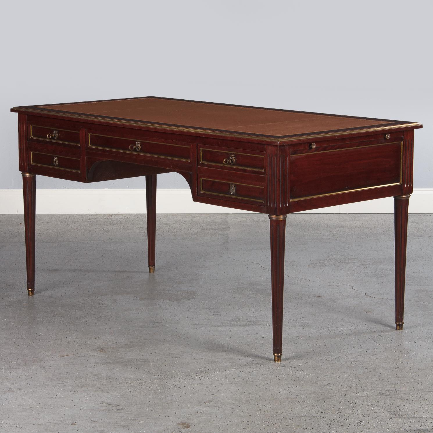 French Louis XVI Style Mahogany Desk with Leather Top, 1950s 9