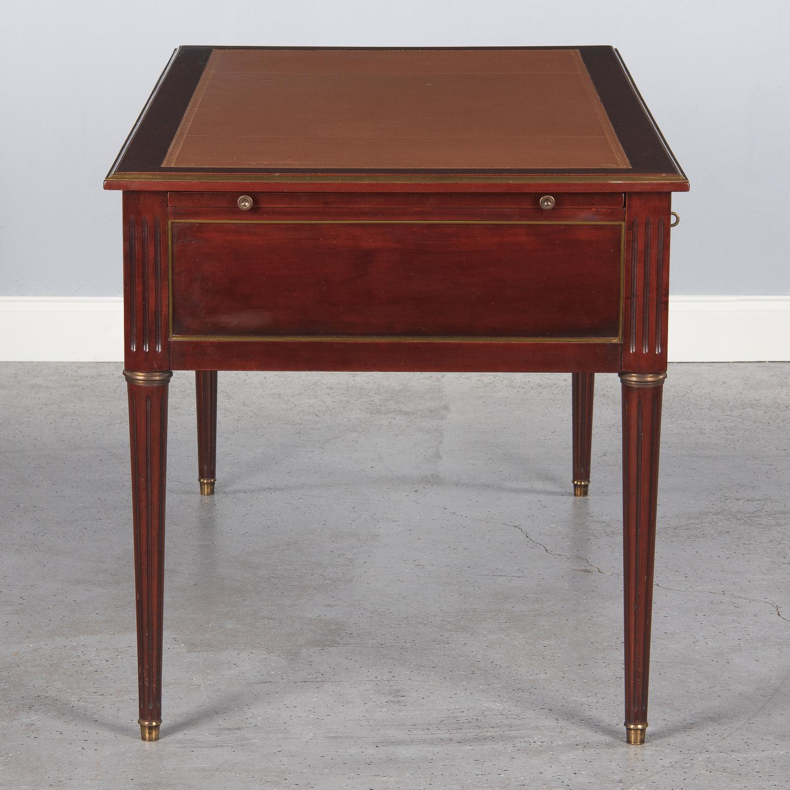 French Louis XVI Style Mahogany Desk with Leather Top, 1950s 11