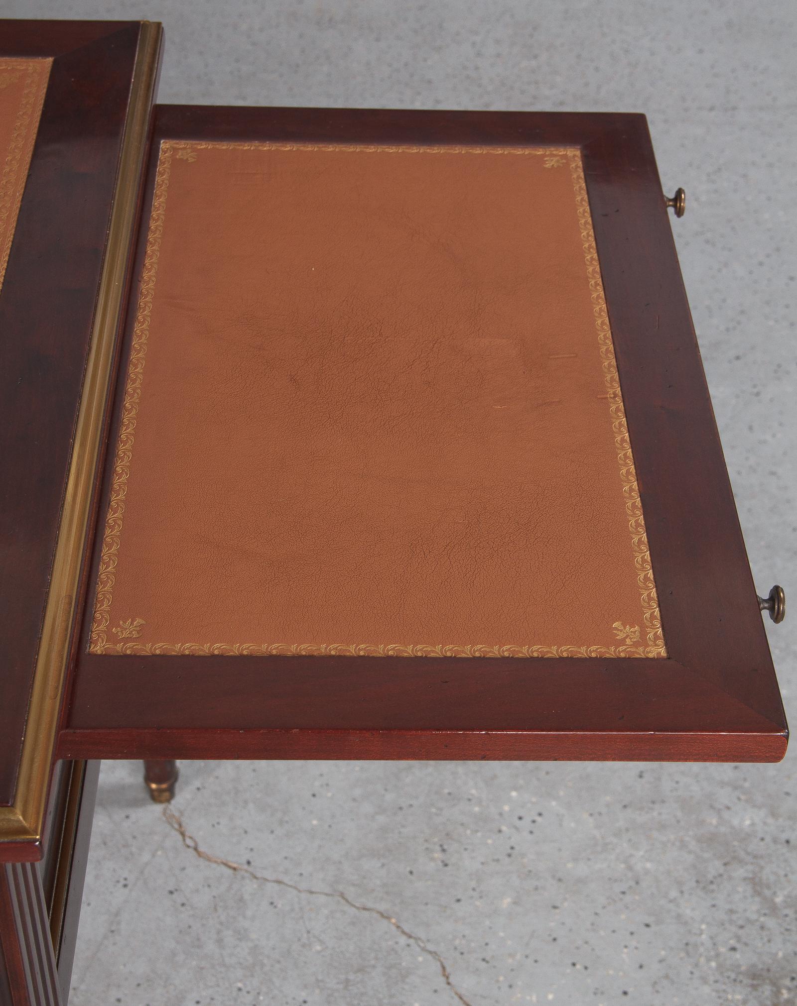 French Louis XVI Style Mahogany Desk with Leather Top, 1950s 1