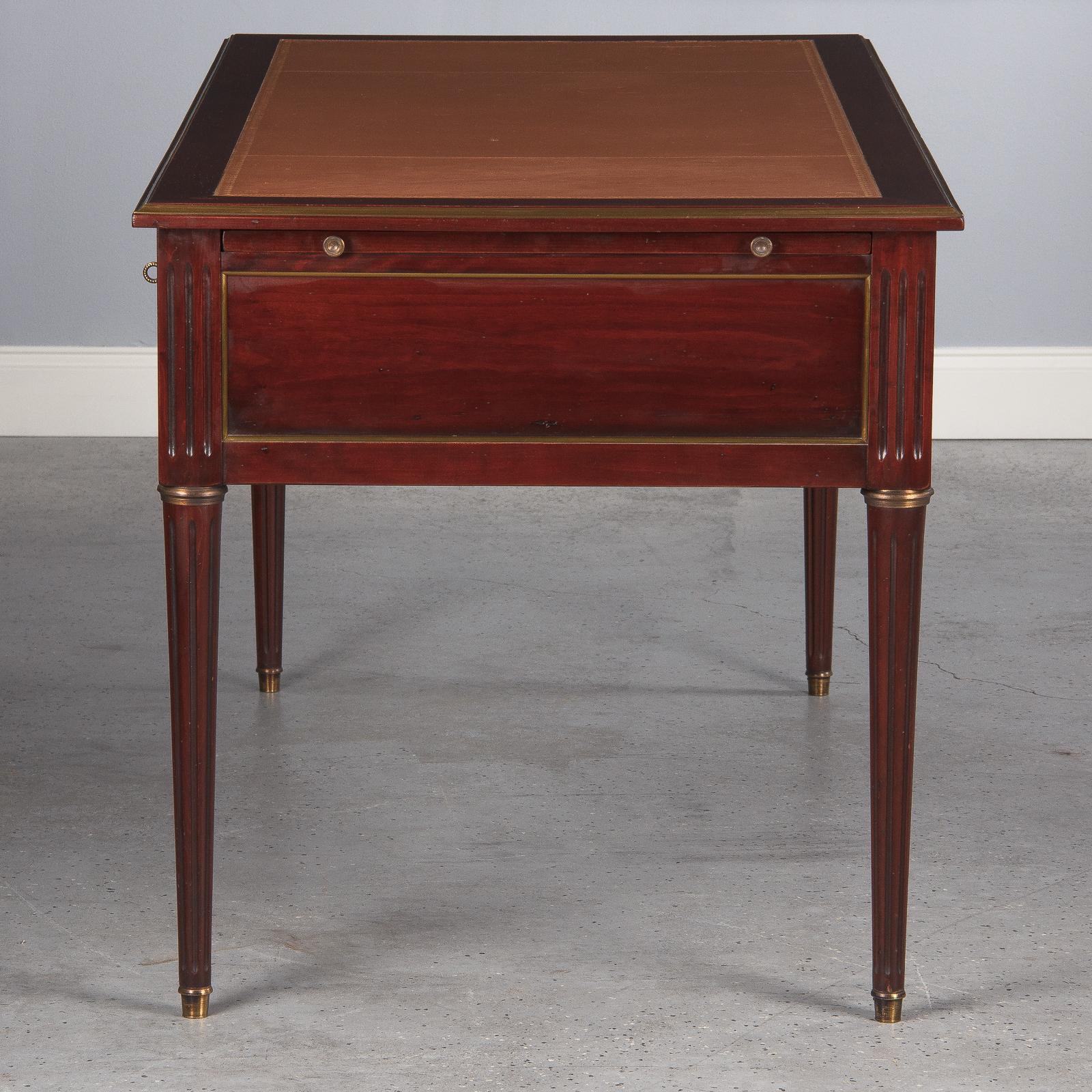 French Louis XVI Style Mahogany Desk with Leather Top, 1950s 2