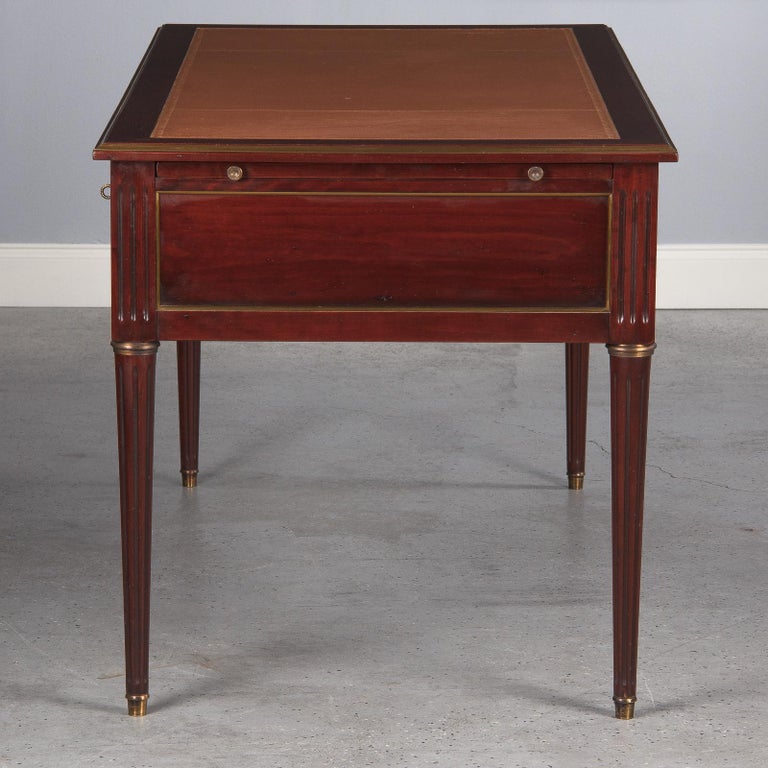 French Louis XVI Style Mahogany Desk with Leather Top, 1950s 3