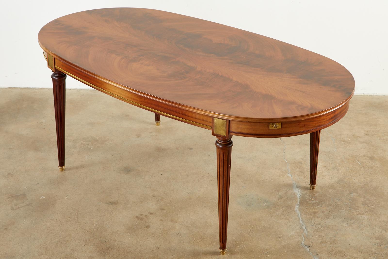 Brass French Louis XVI Style Mahogany Dining Table with Leaves