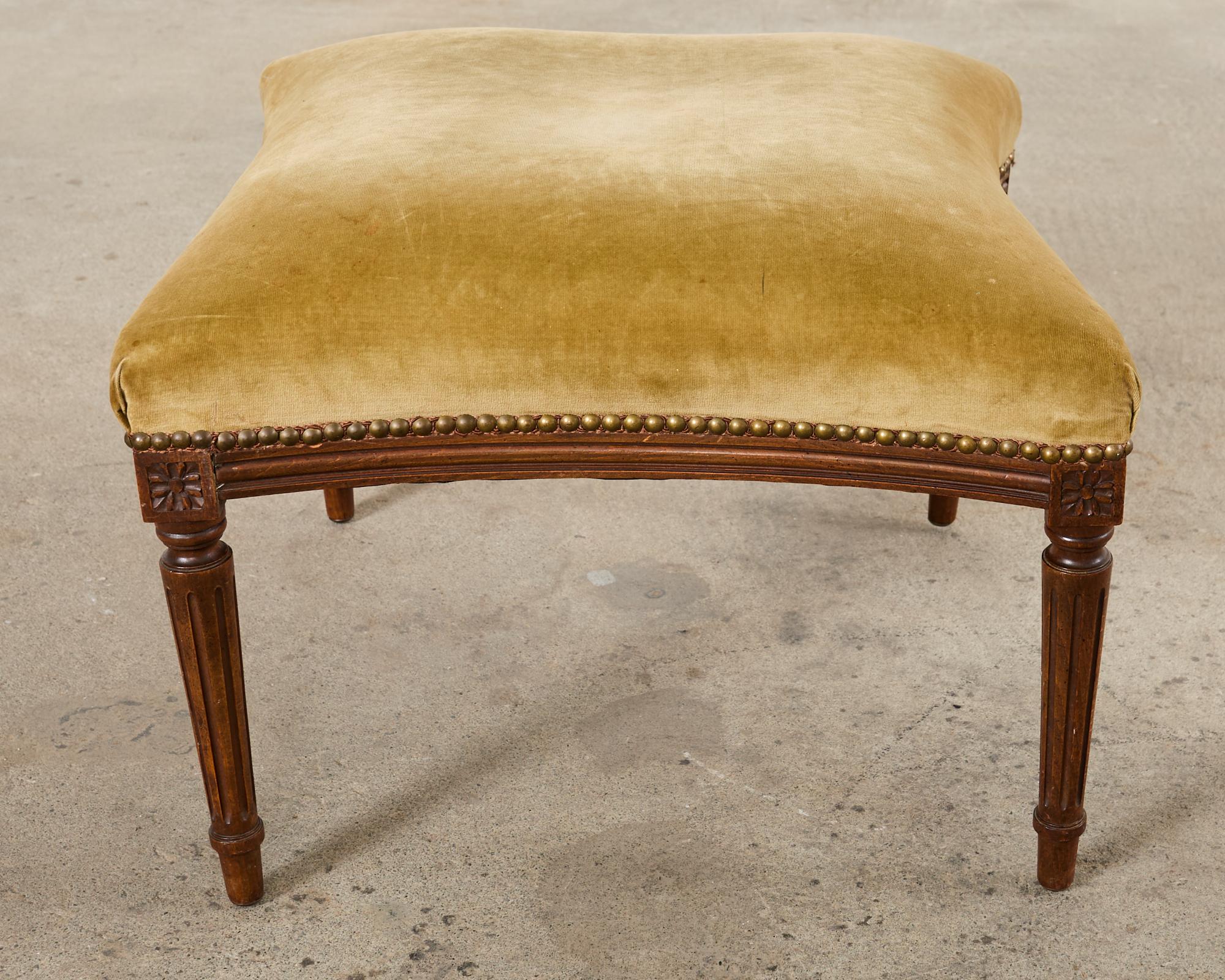 Brass French Louis XVI Style Mahogany Footstool or Ottoman For Sale