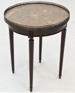French Louis XVI Style Mahogany Marble-Top Bouillotte Side Table, 1900-1910