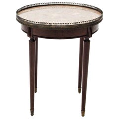 Antique French Louis XVI Style Mahogany Marble-Top Bouillotte Side Table, 1900-1910
