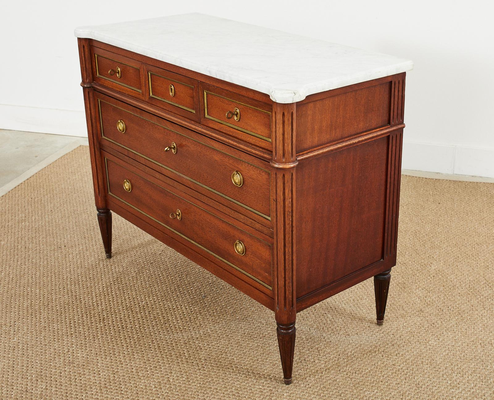 French Louis XVI Style Mahogany Marble Top Chest Commode 3