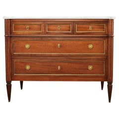 French Louis XVI Style Mahogany Marble Top Chest Commode