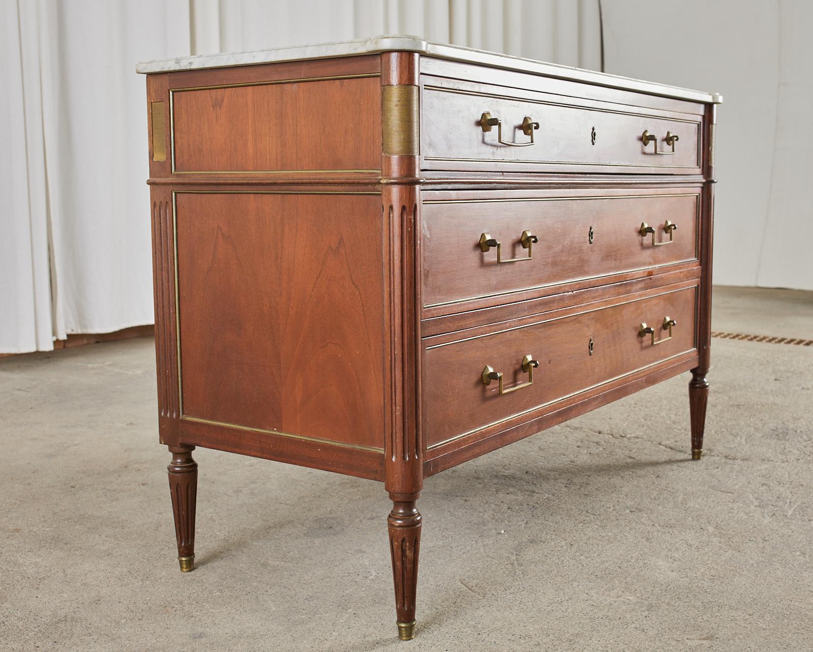 French Louis XVI Style Mahogany Marble Top Commode Chest 6