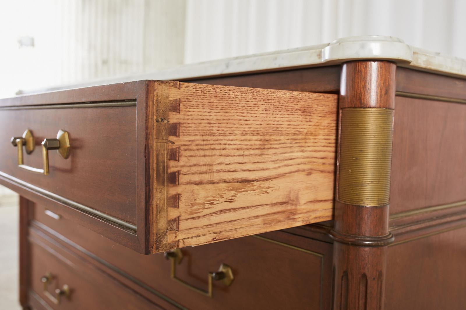 French Louis XVI Style Mahogany Marble Top Commode Chest 10