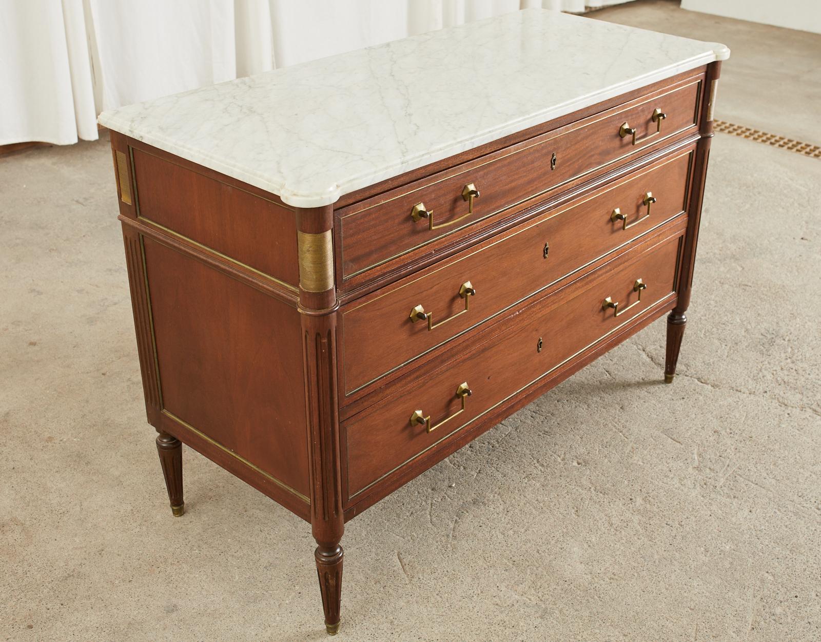 French Louis XVI Style Mahogany Marble Top Commode Chest 12