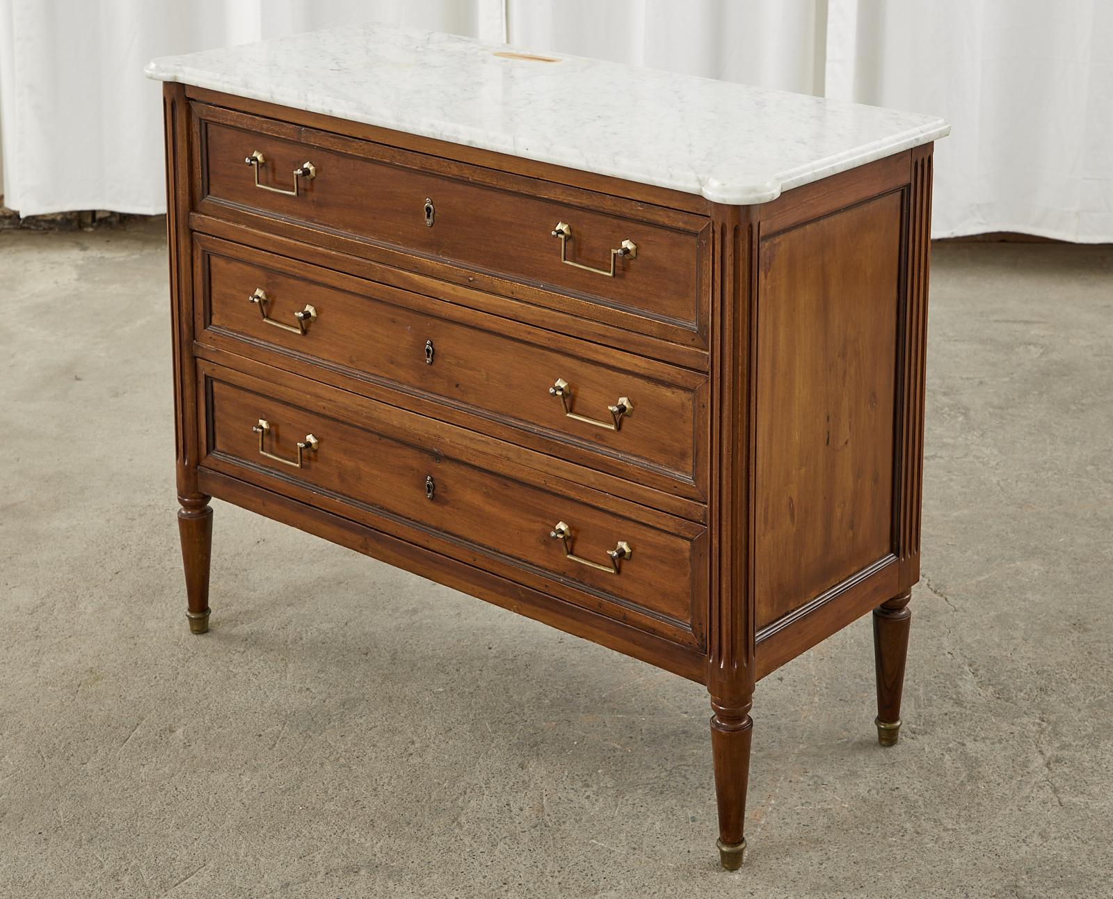 French Louis XVI Style Mahogany Marble Top Commode Dresser 5