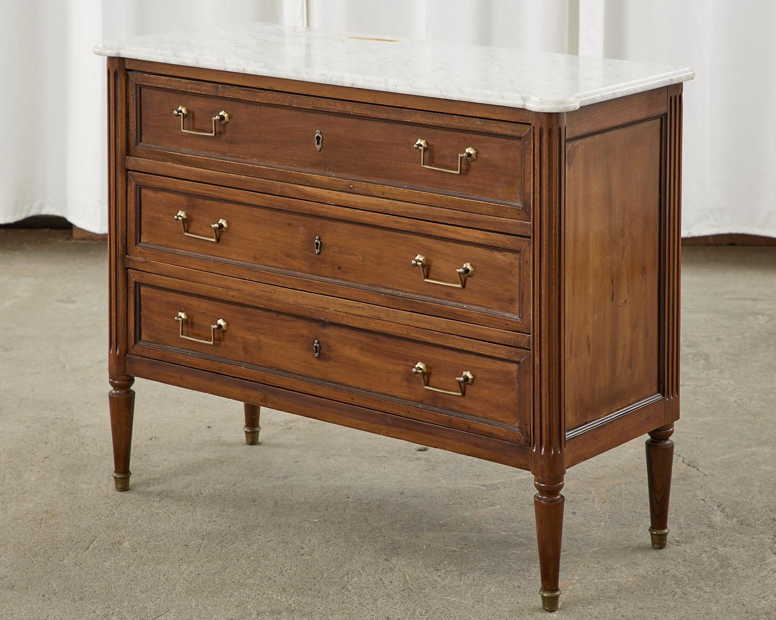 Hand-Crafted French Louis XVI Style Mahogany Marble Top Commode Dresser