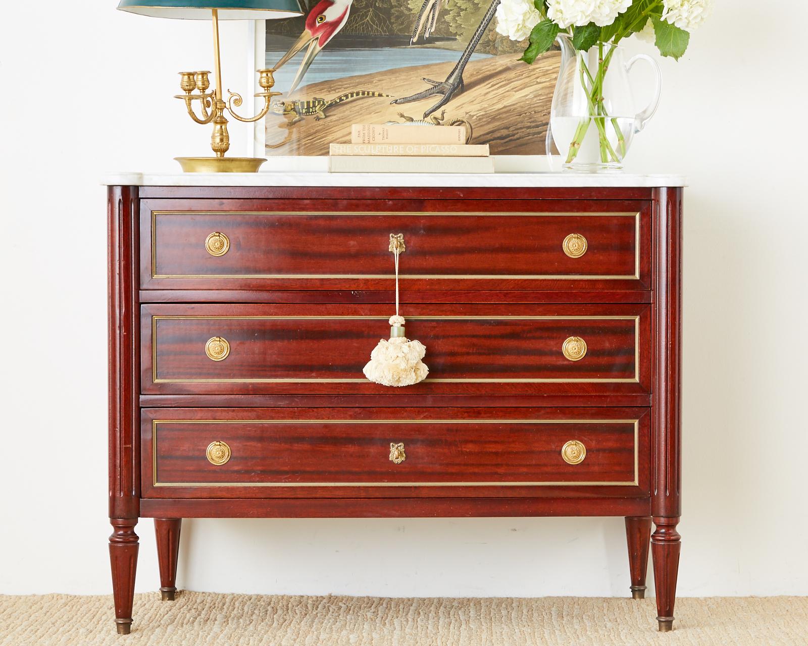 French Louis XVI Style Mahogany Marble-Top Commode Dresser  In Good Condition In Rio Vista, CA