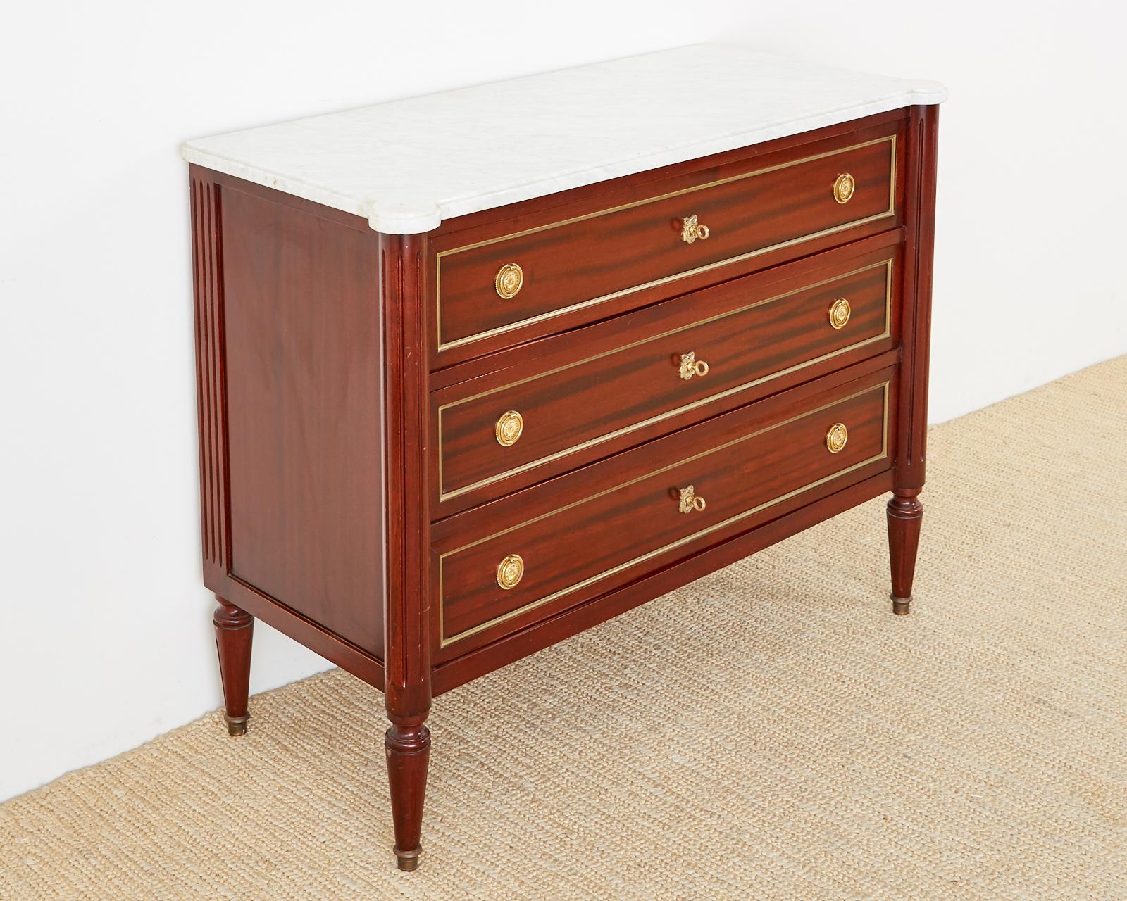 20th Century French Louis XVI Style Mahogany Marble-Top Commode Dresser 