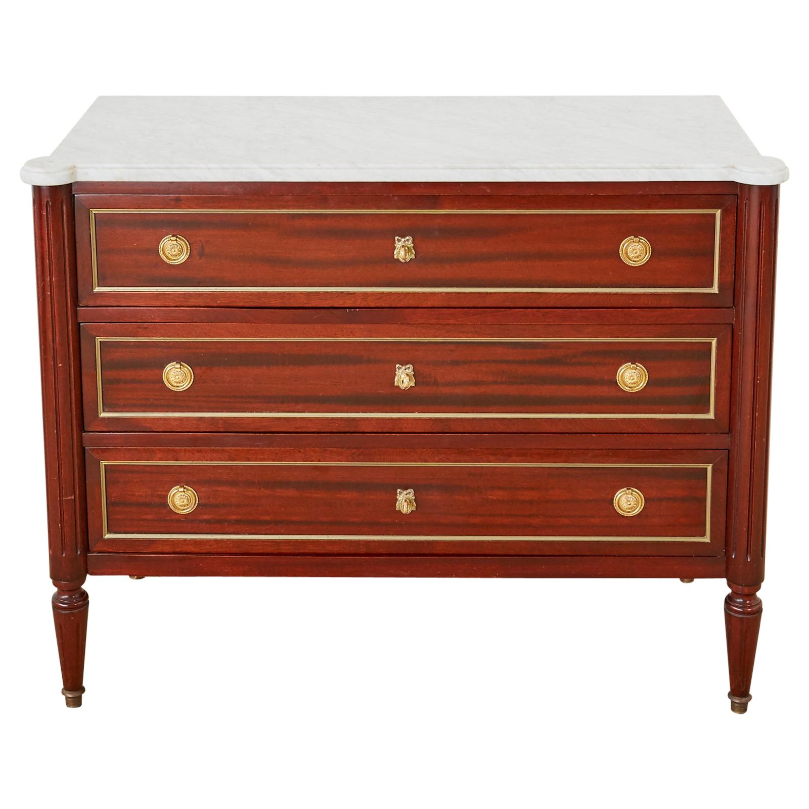 French Louis XVI Style Mahogany Marble-Top Commode Dresser 