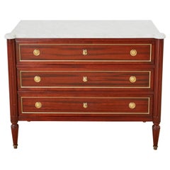 French Louis XVI Style Mahogany Marble-Top Commode Dresser 