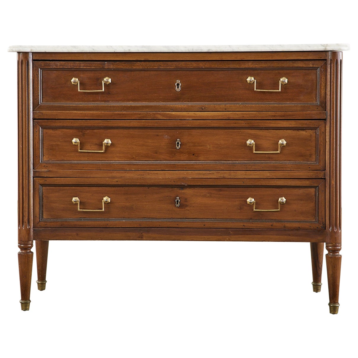 French Louis XVI Style Mahogany Marble Top Commode Dresser
