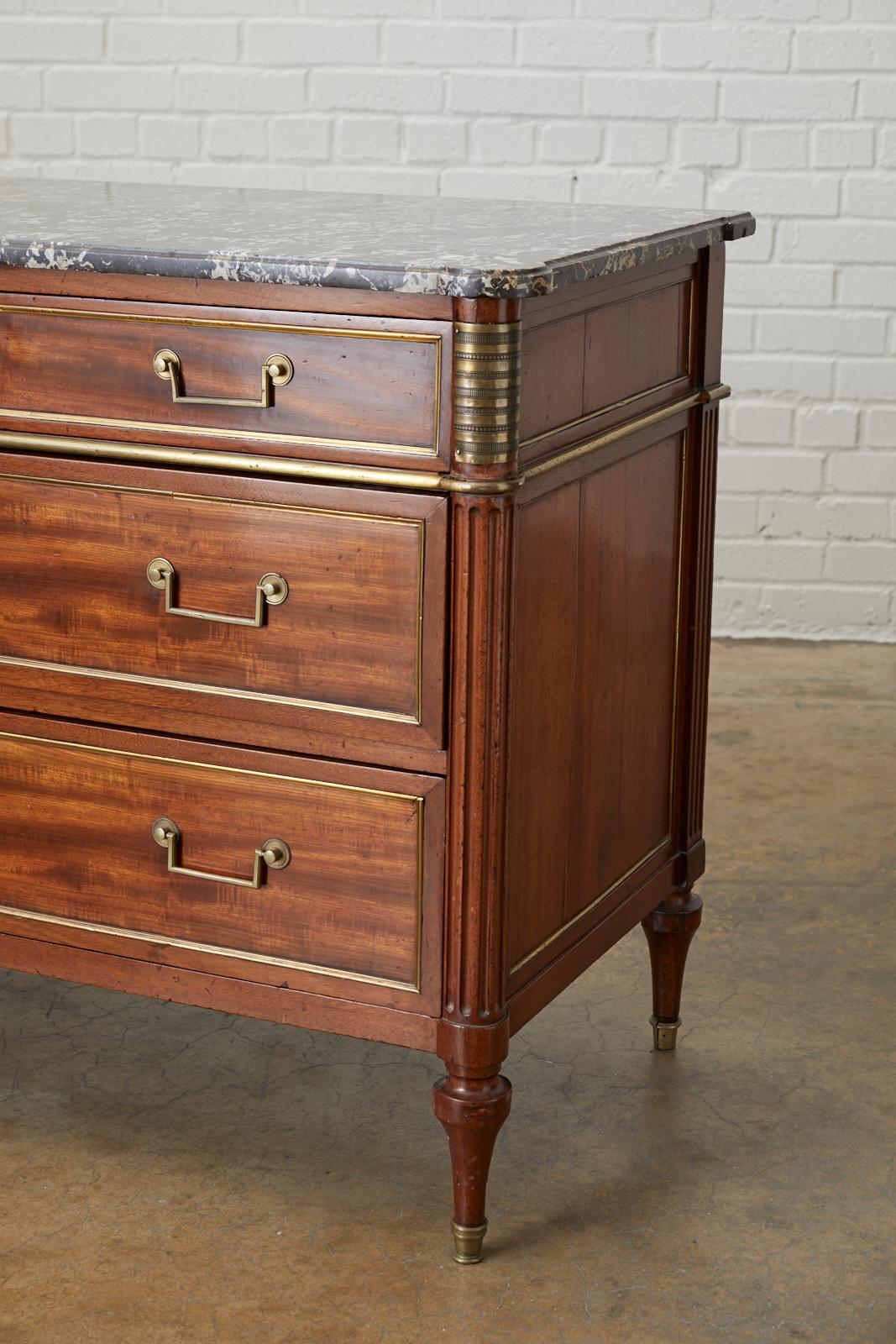 French Louis XVI Style Mahogany Marble-Top Commode 10