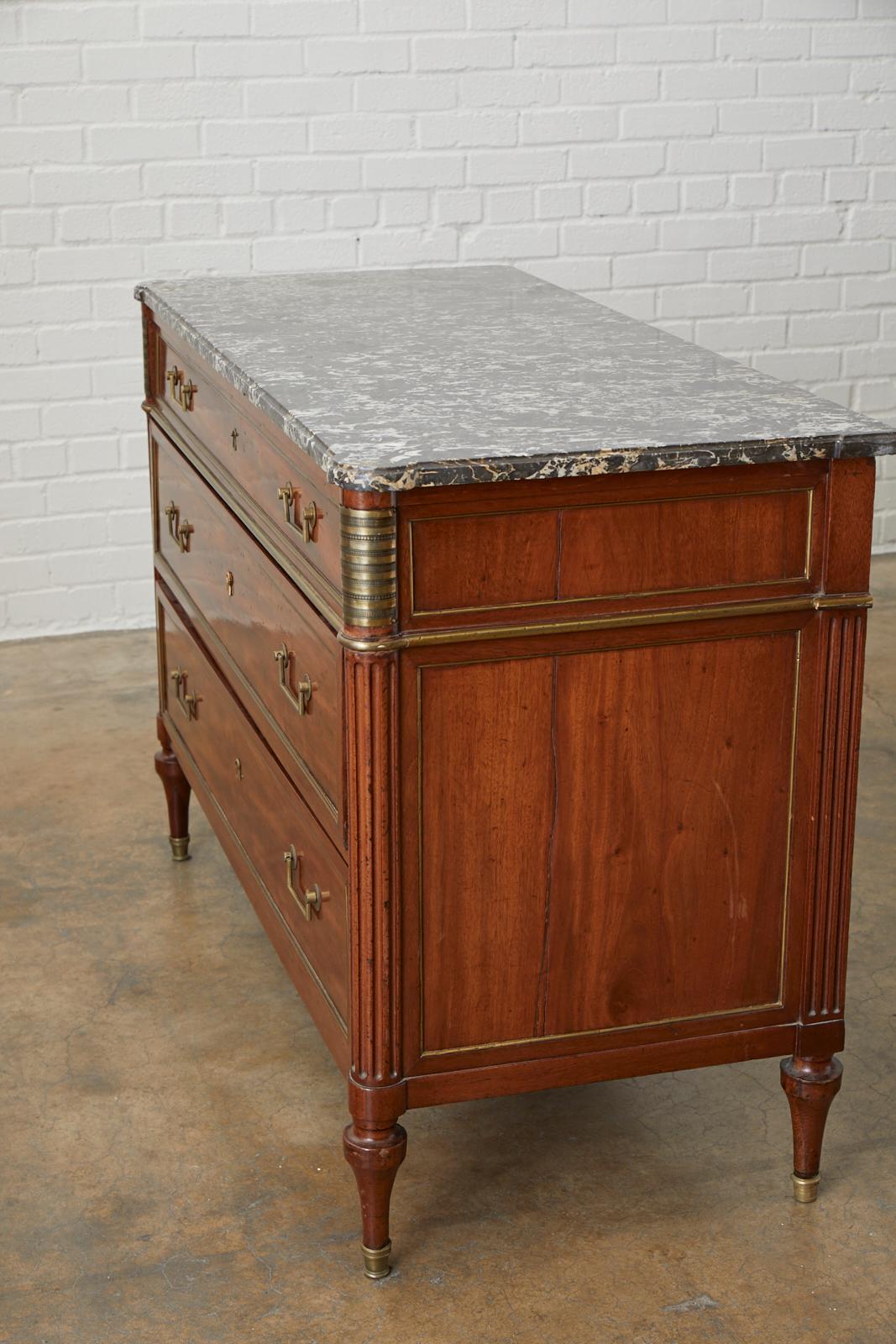 French Louis XVI Style Mahogany Marble-Top Commode 12