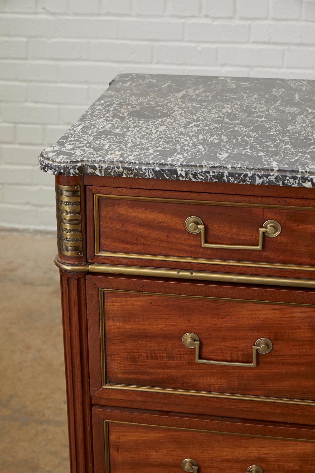 19th Century French Louis XVI Style Mahogany Marble-Top Commode