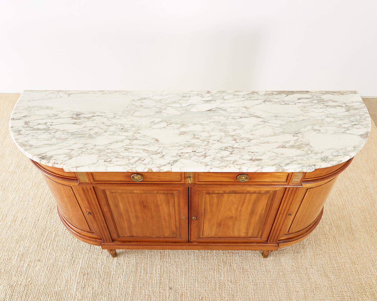 Hand-Crafted French Louis XVI Style Mahogany Marble-Top Sideboard Buffet