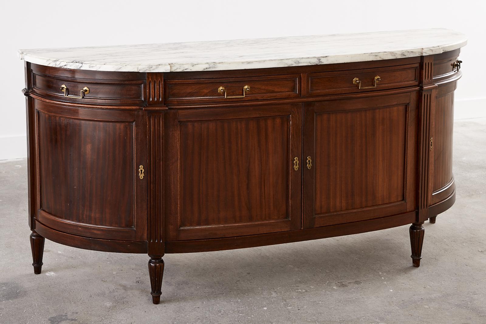 French Louis XVI Style Mahogany Marble Top Sideboard Buffet In Good Condition In Rio Vista, CA