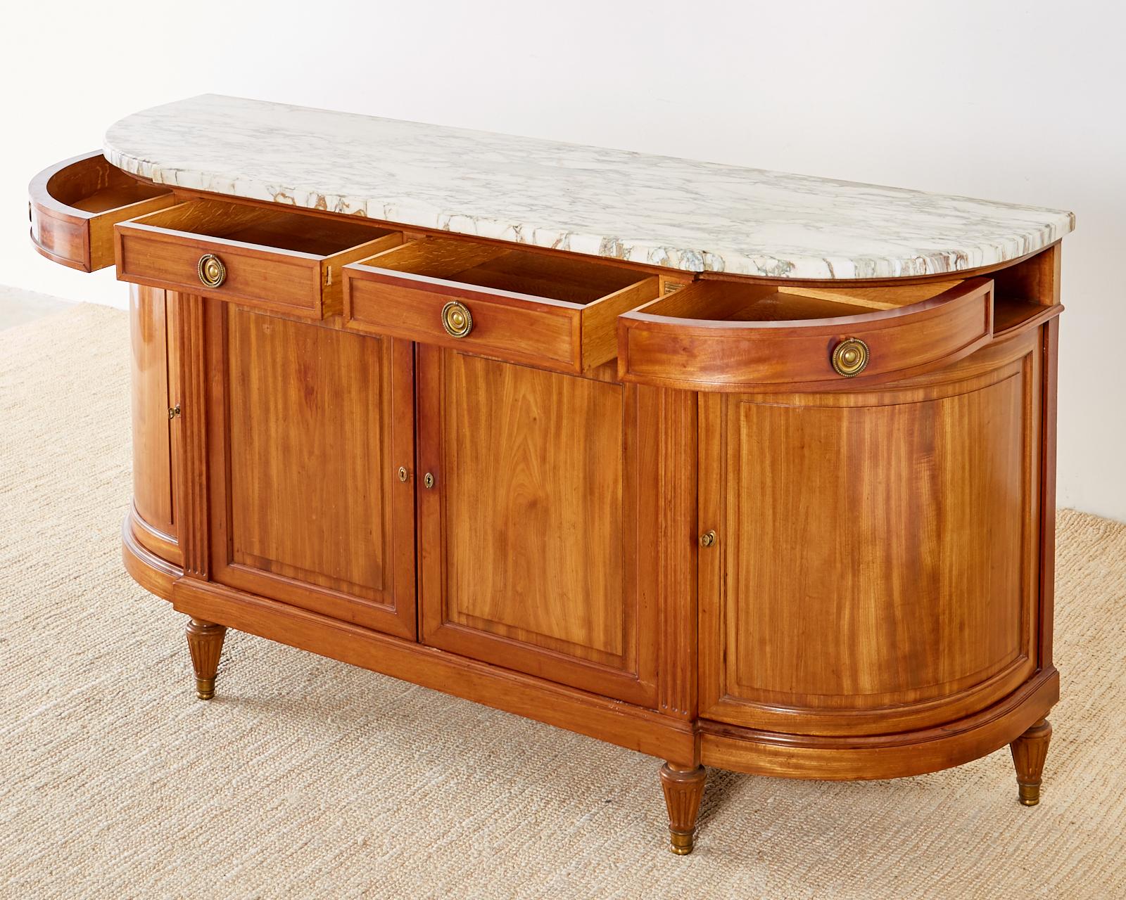 French Louis XVI Style Mahogany Marble-Top Sideboard Buffet In Good Condition In Rio Vista, CA