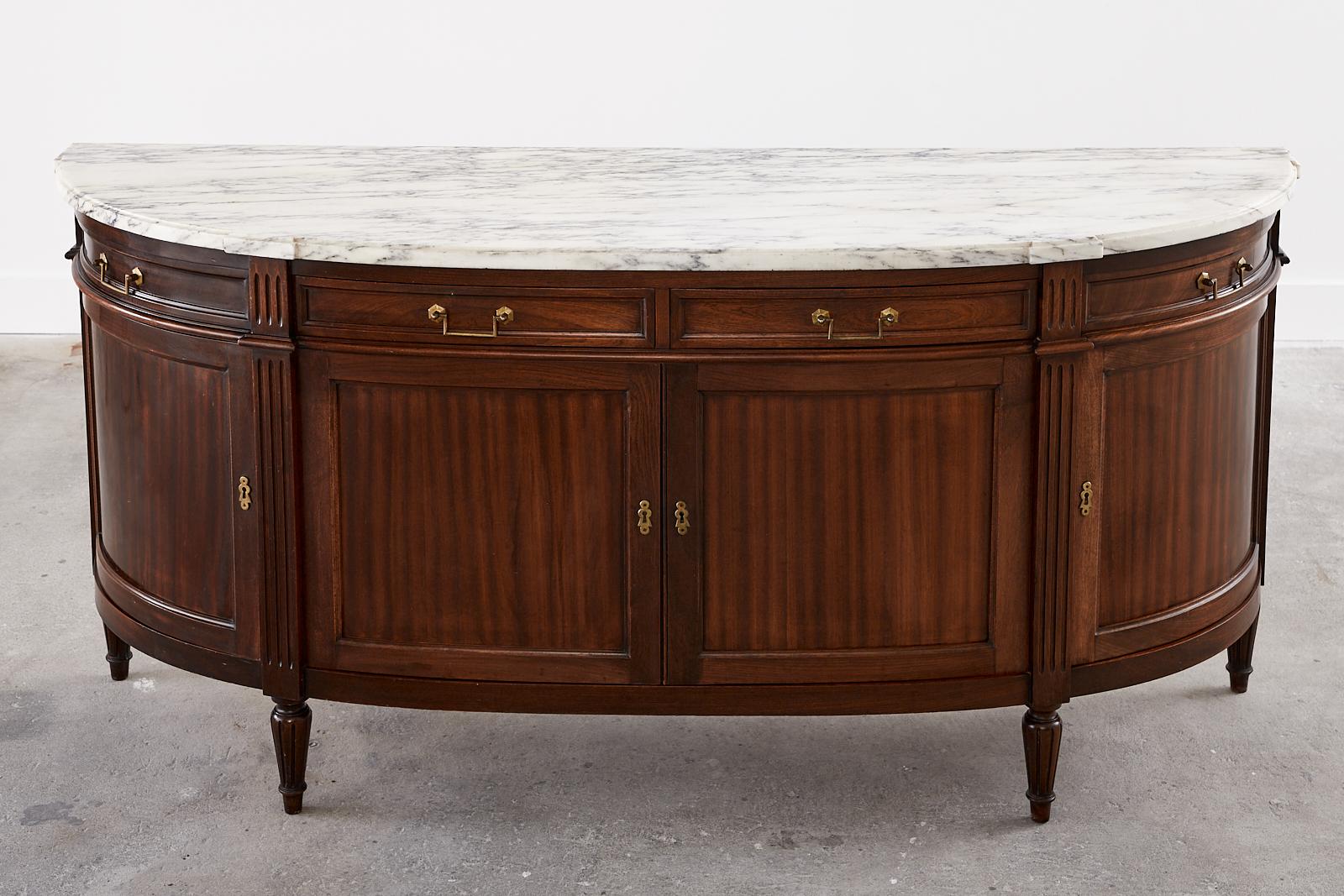 20th Century French Louis XVI Style Mahogany Marble Top Sideboard Buffet