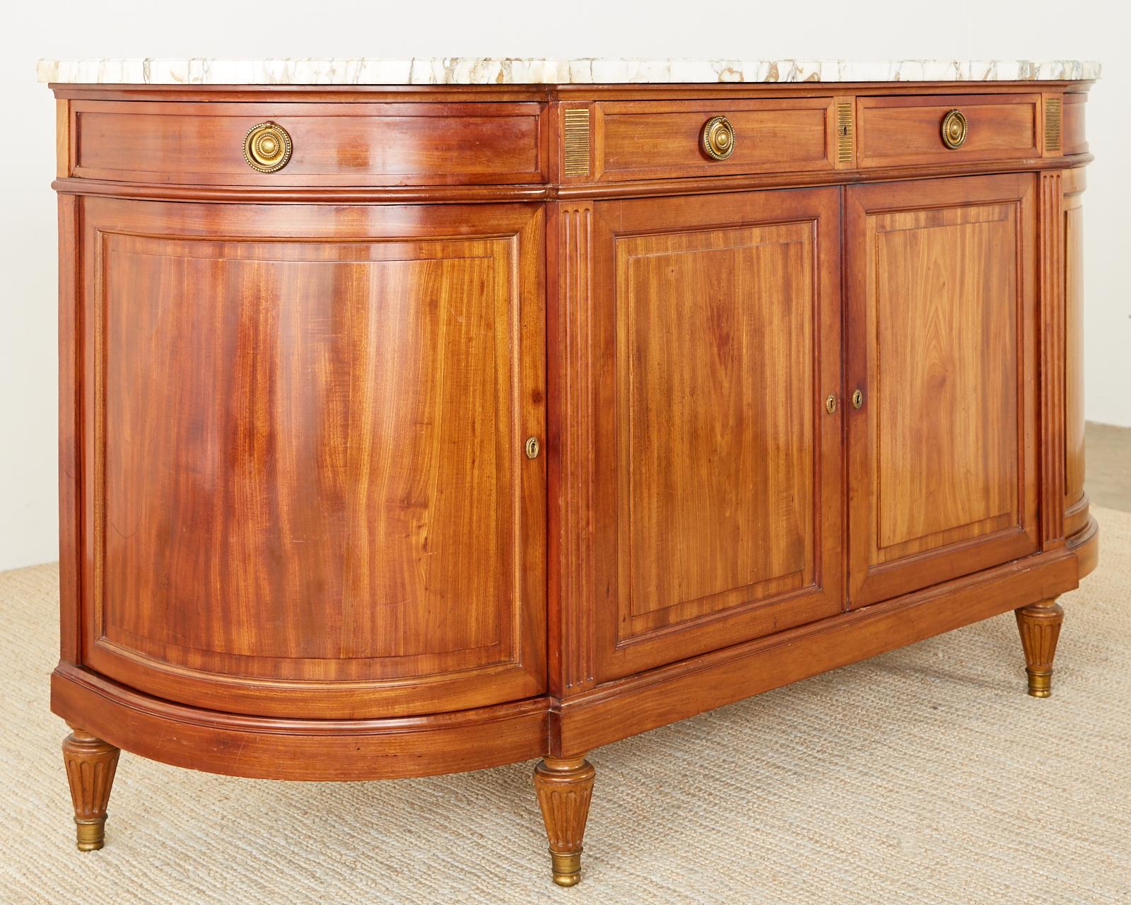 20th Century French Louis XVI Style Mahogany Marble-Top Sideboard Buffet