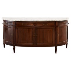 French Louis XVI Style Mahogany Marble Top Sideboard Buffet
