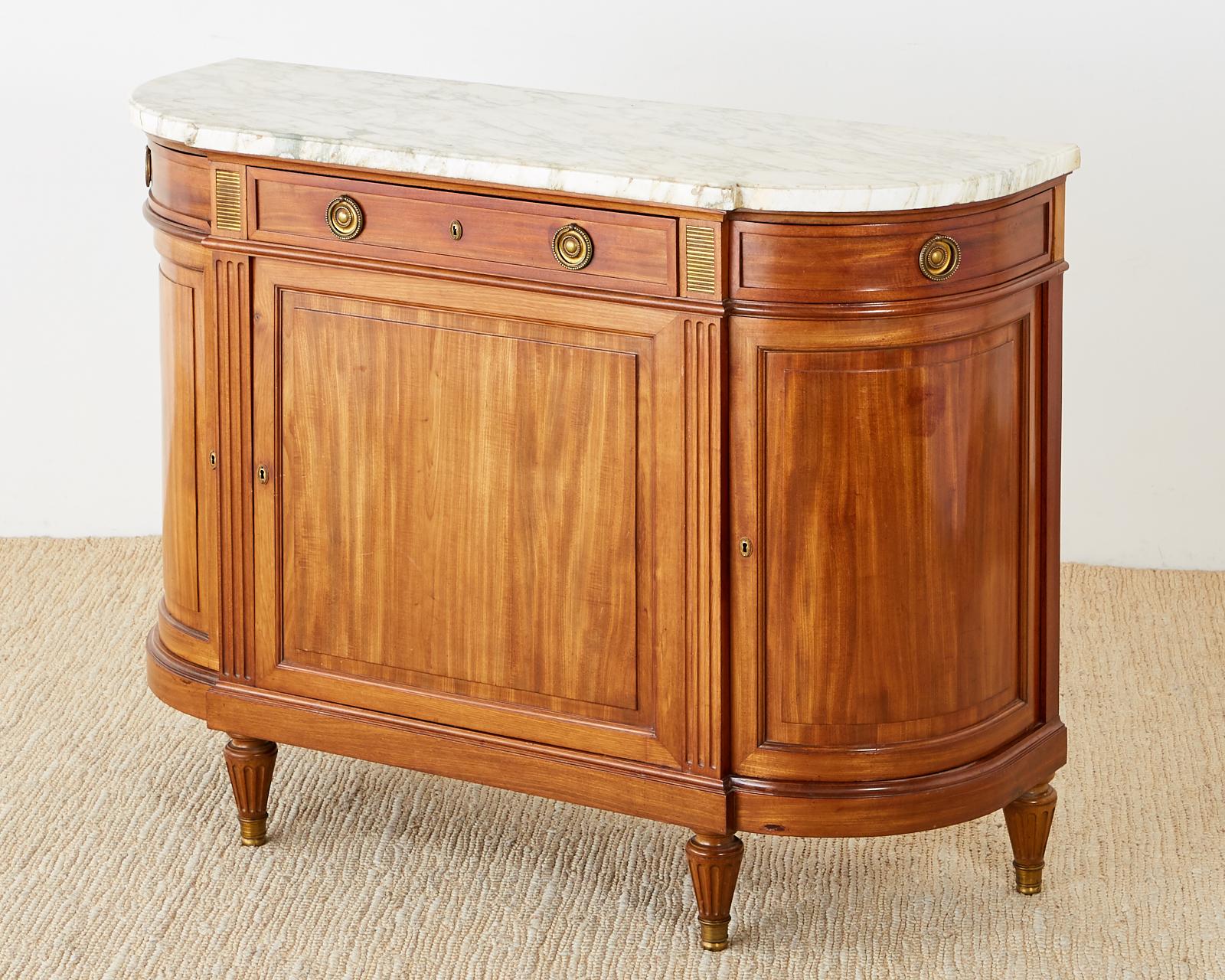 Hand-Crafted French Louis XVI Style Mahogany Marble-Top Sideboard Server